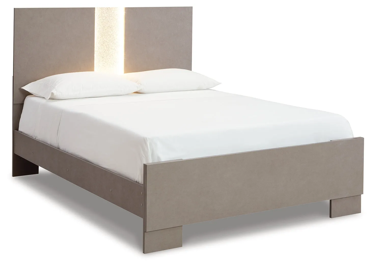 Surancha Queen Panel Bed with Mirrored Dresser and 2 Nightstands in Gray