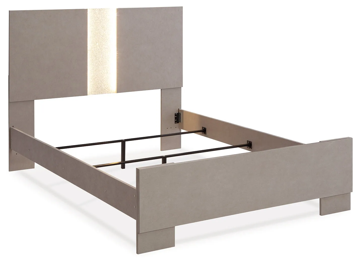 Surancha Queen Panel Bed with Mirrored Dresser and 2 Nightstands in Gray
