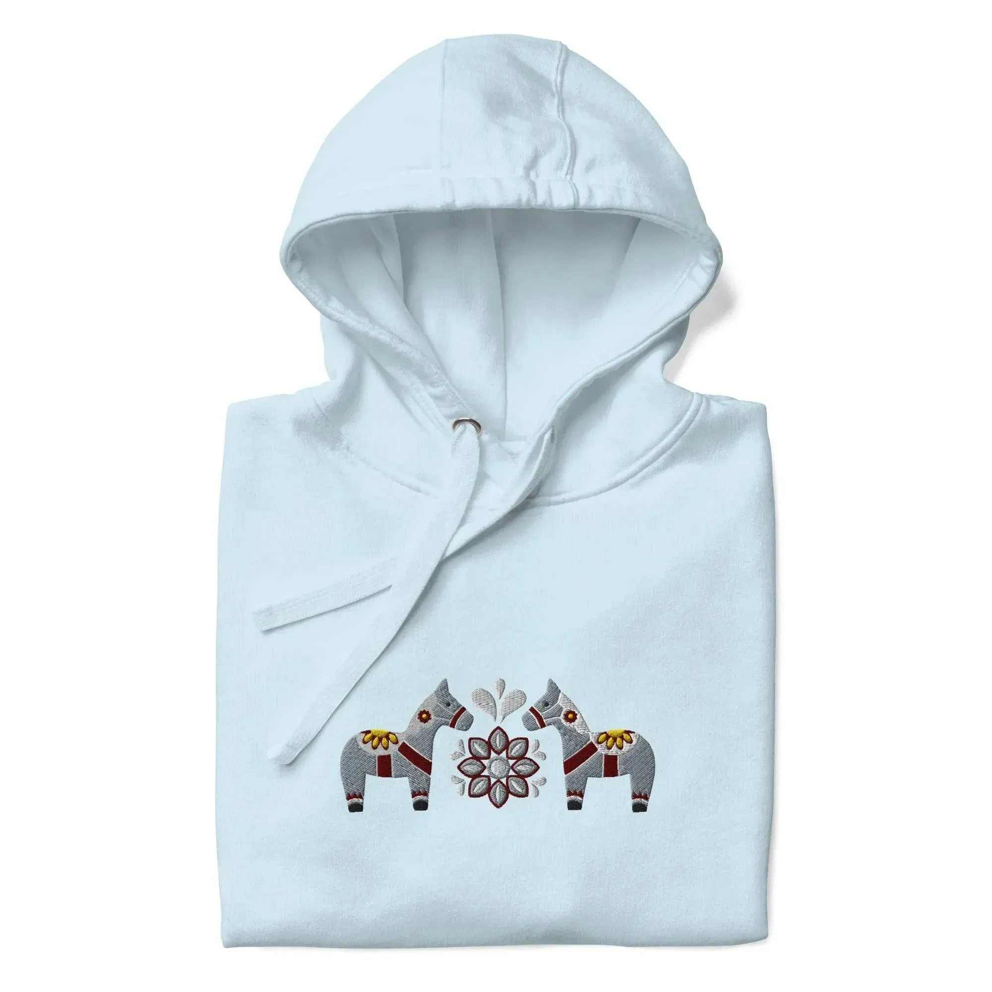 Swedish Gray Dala Horse Embroidered Hoodie
