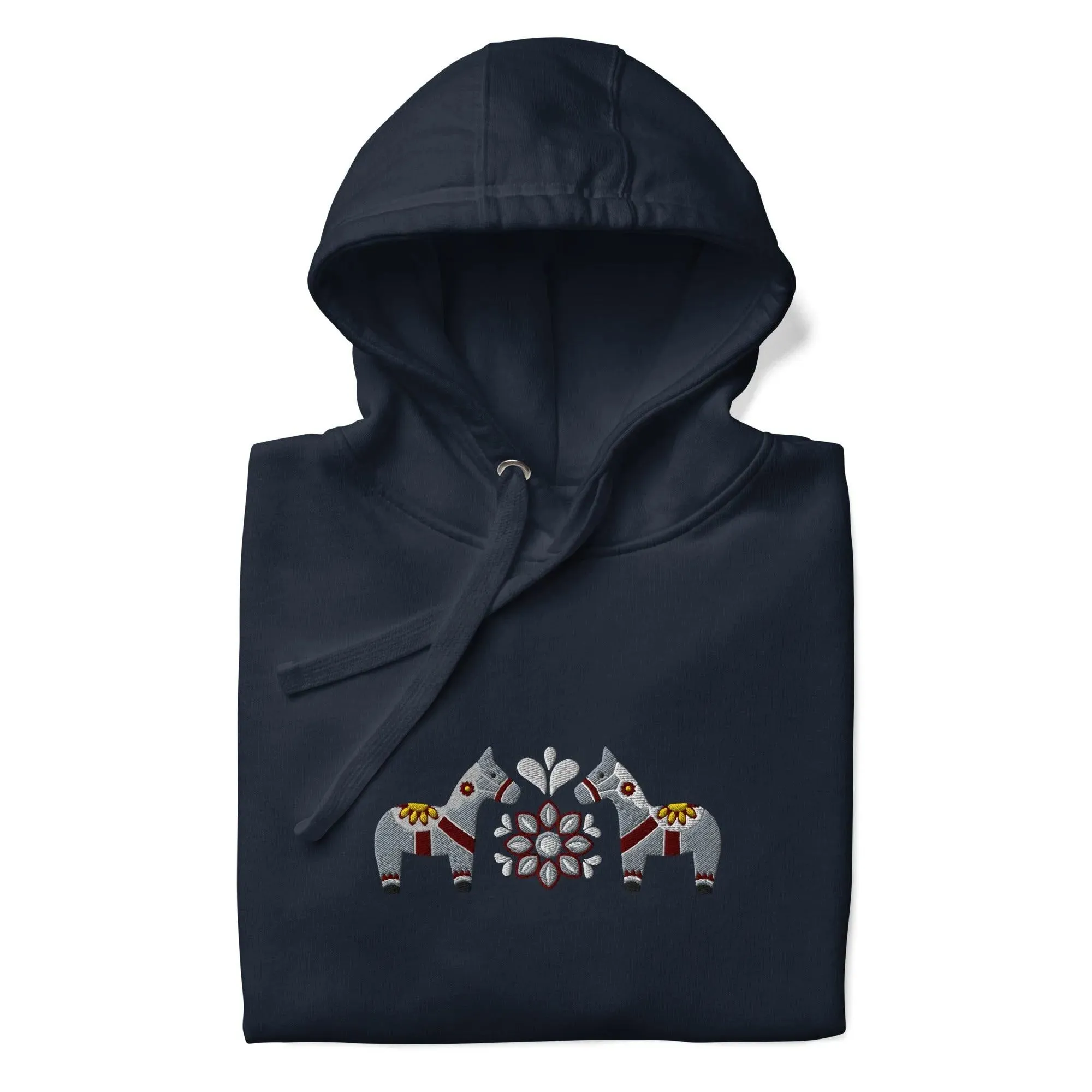 Swedish Gray Dala Horse Embroidered Hoodie