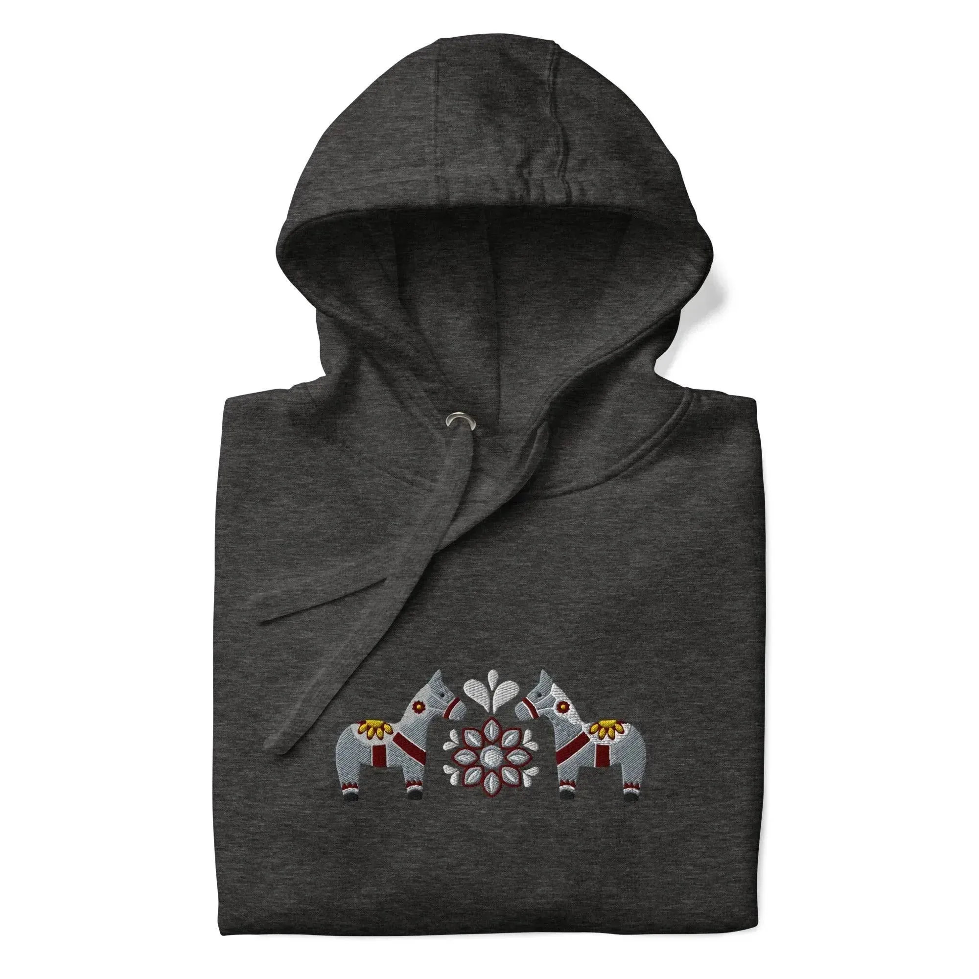 Swedish Gray Dala Horse Embroidered Hoodie
