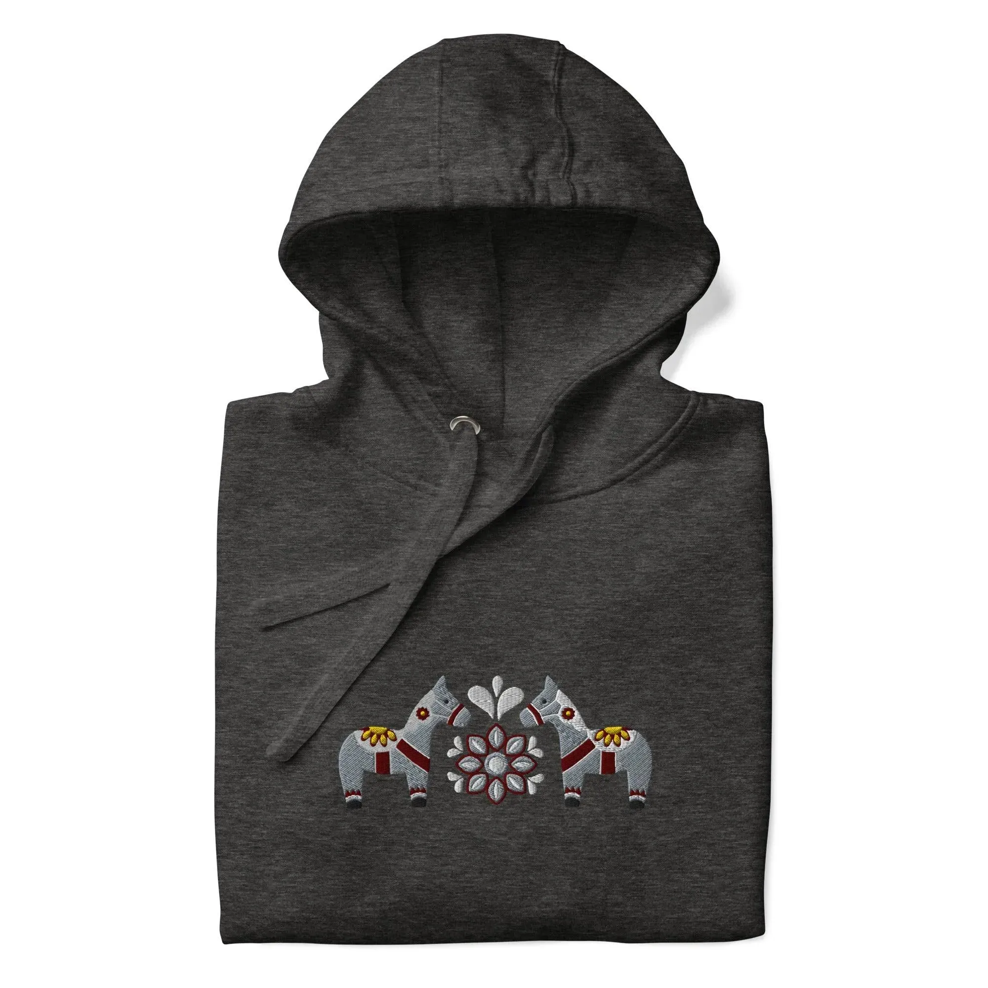 Swedish Gray Dala Horse Embroidered Hoodie