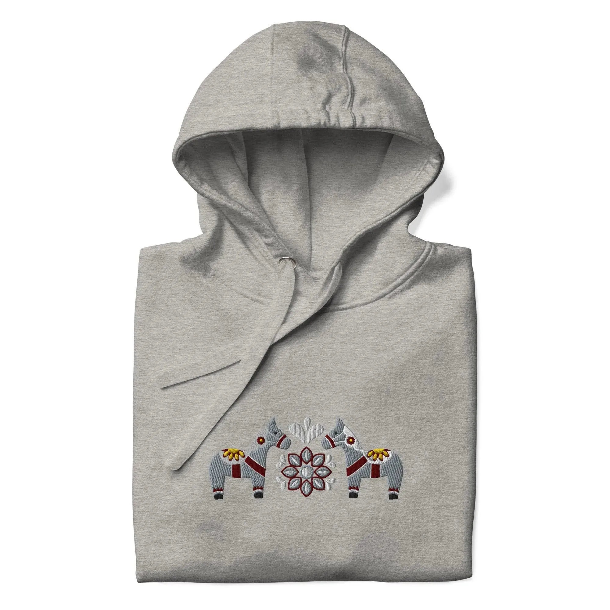 Swedish Gray Dala Horse Embroidered Hoodie