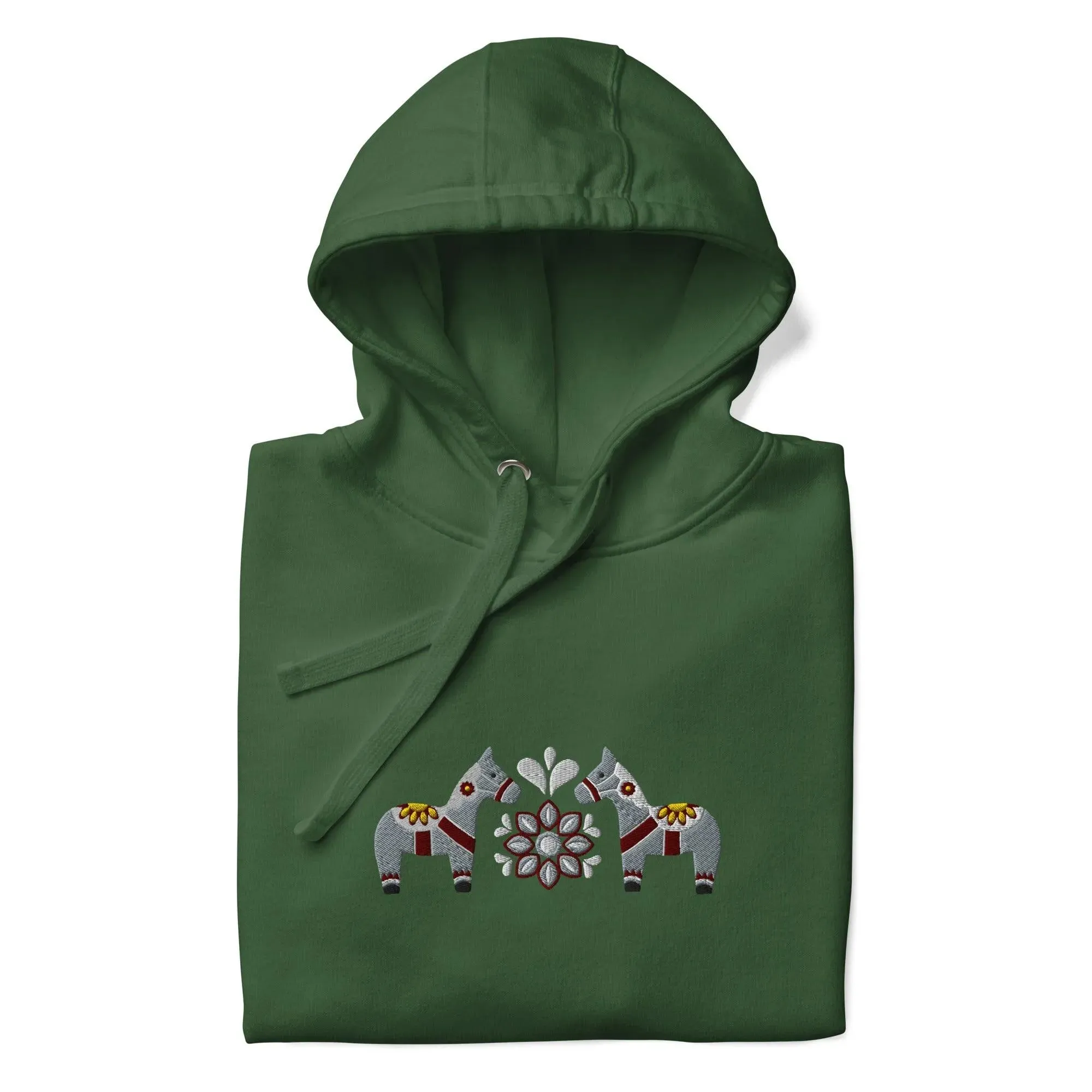 Swedish Gray Dala Horse Embroidered Hoodie