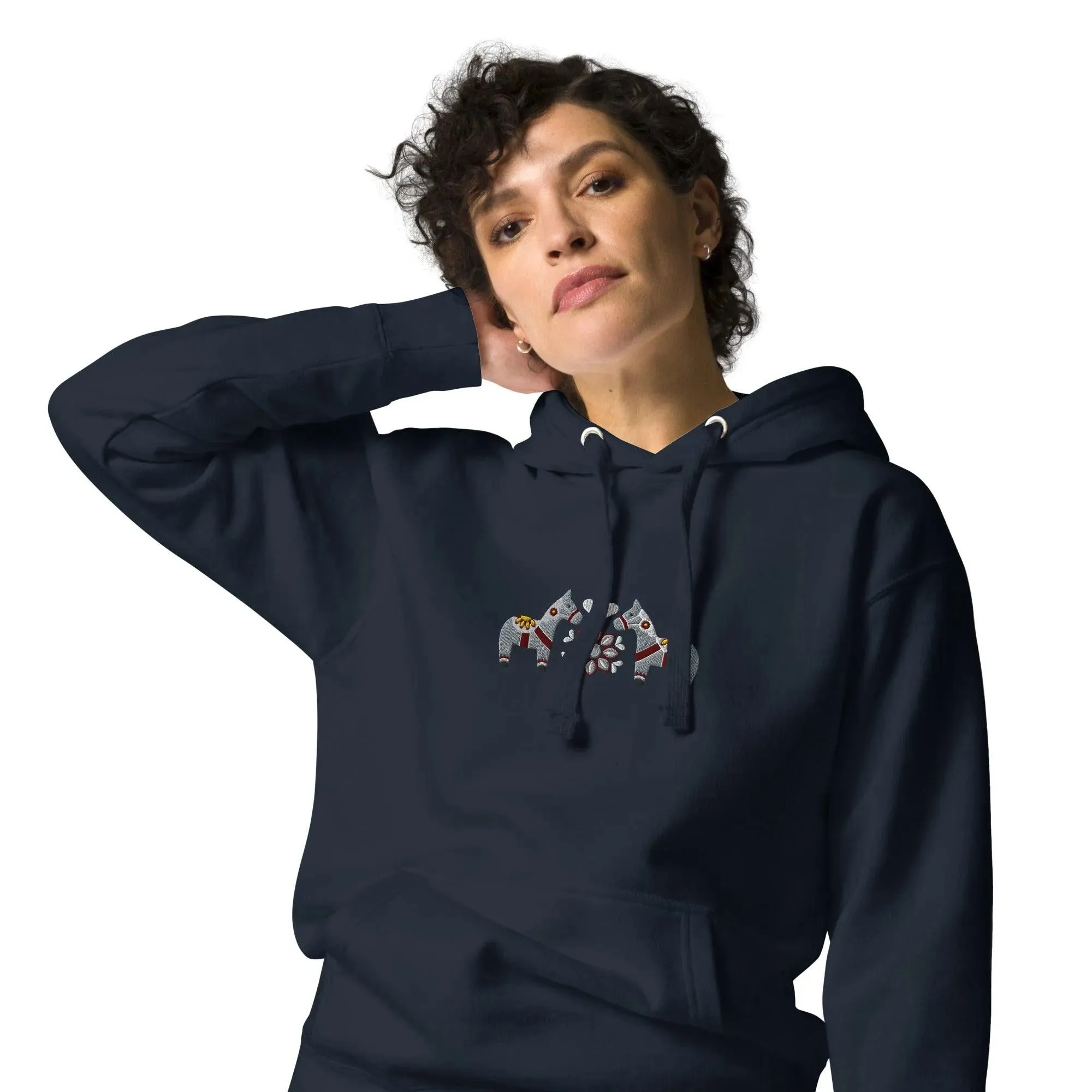 Swedish Gray Dala Horse Embroidered Hoodie