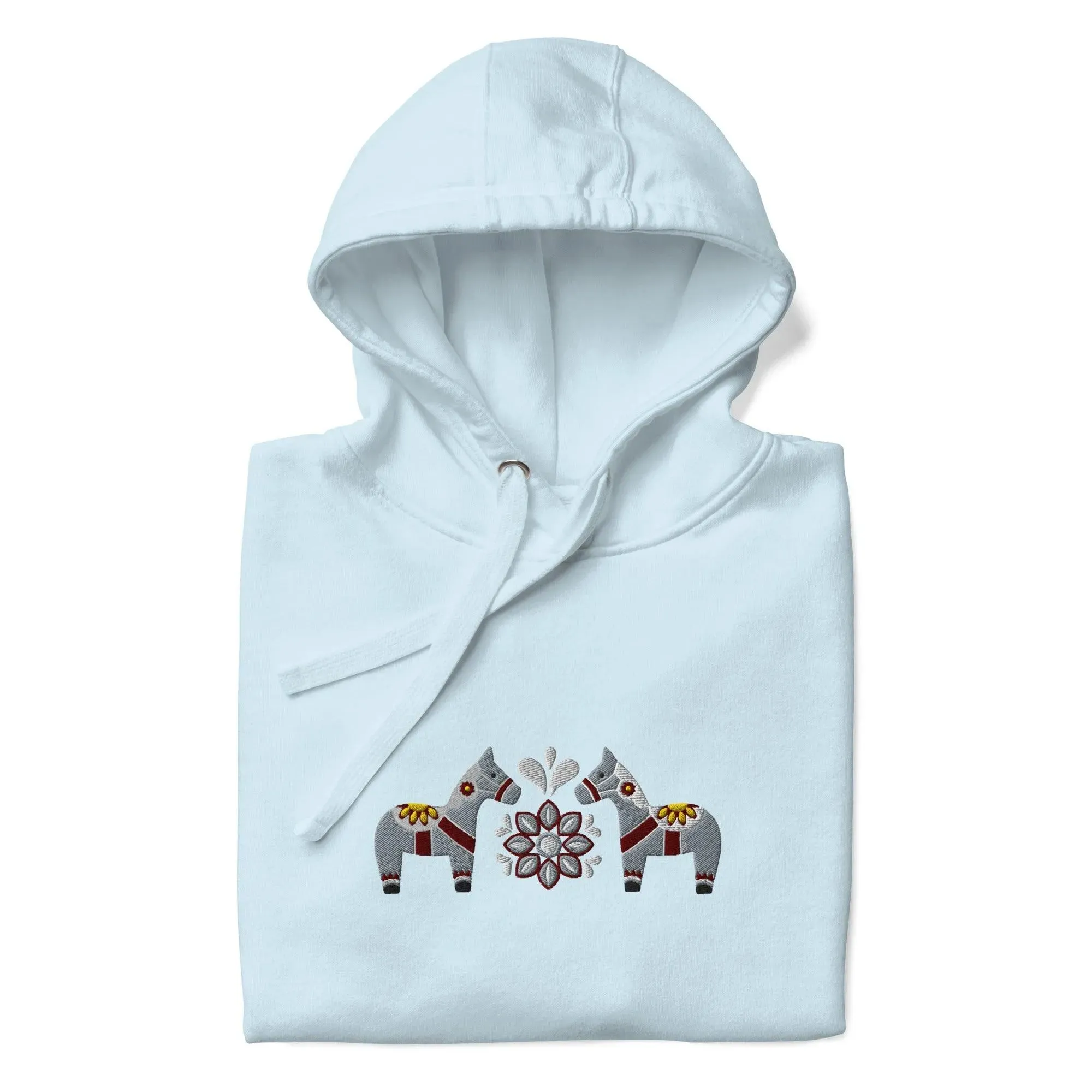 Swedish Gray Dala Horse Embroidered Hoodie