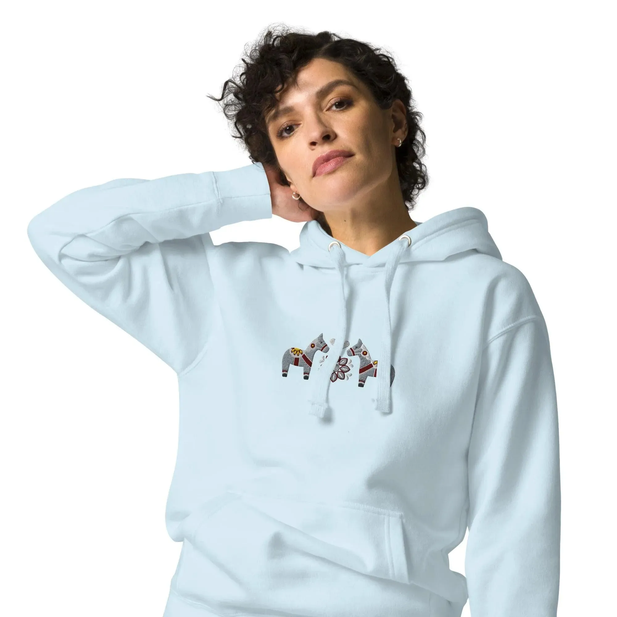 Swedish Gray Dala Horse Embroidered Hoodie