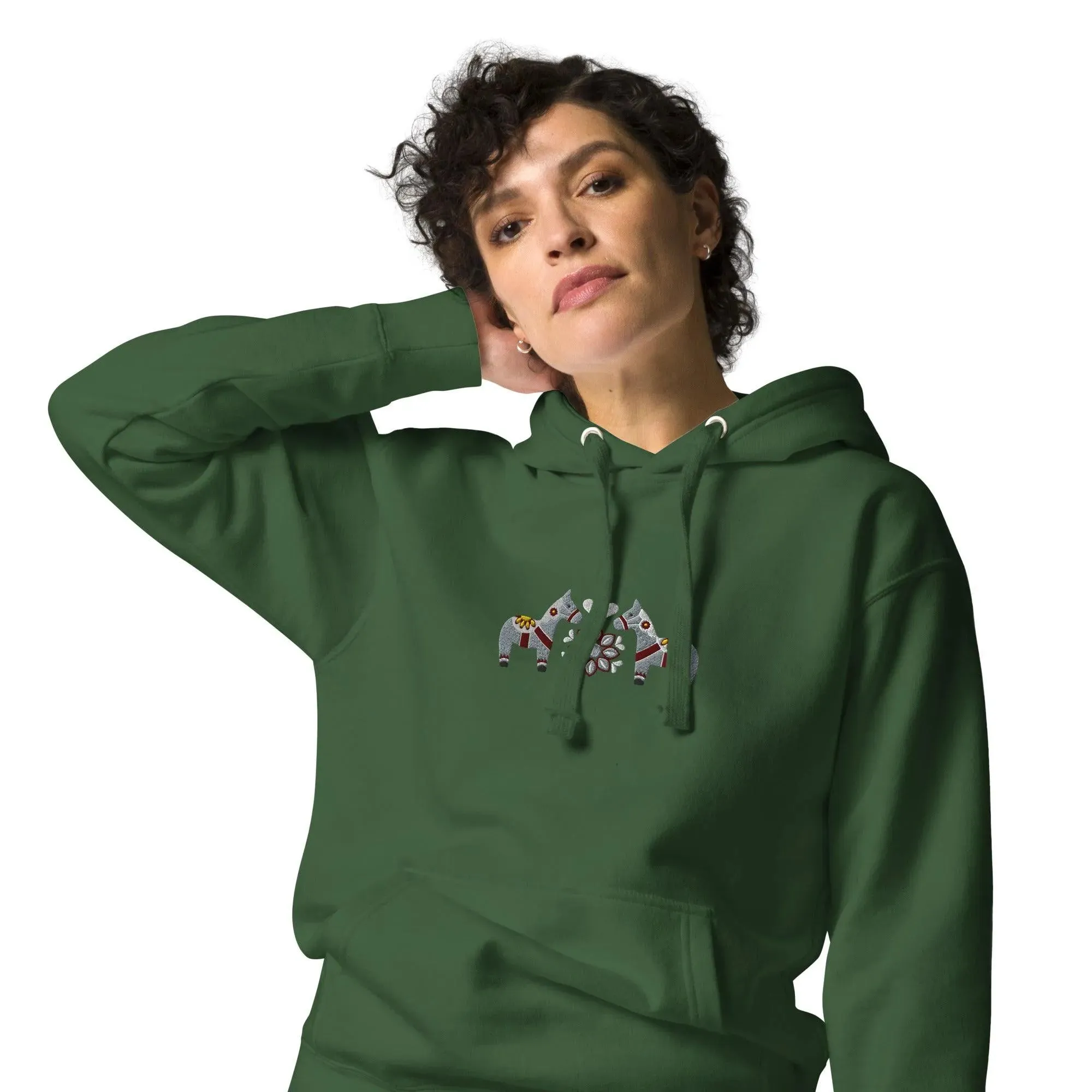 Swedish Gray Dala Horse Embroidered Hoodie