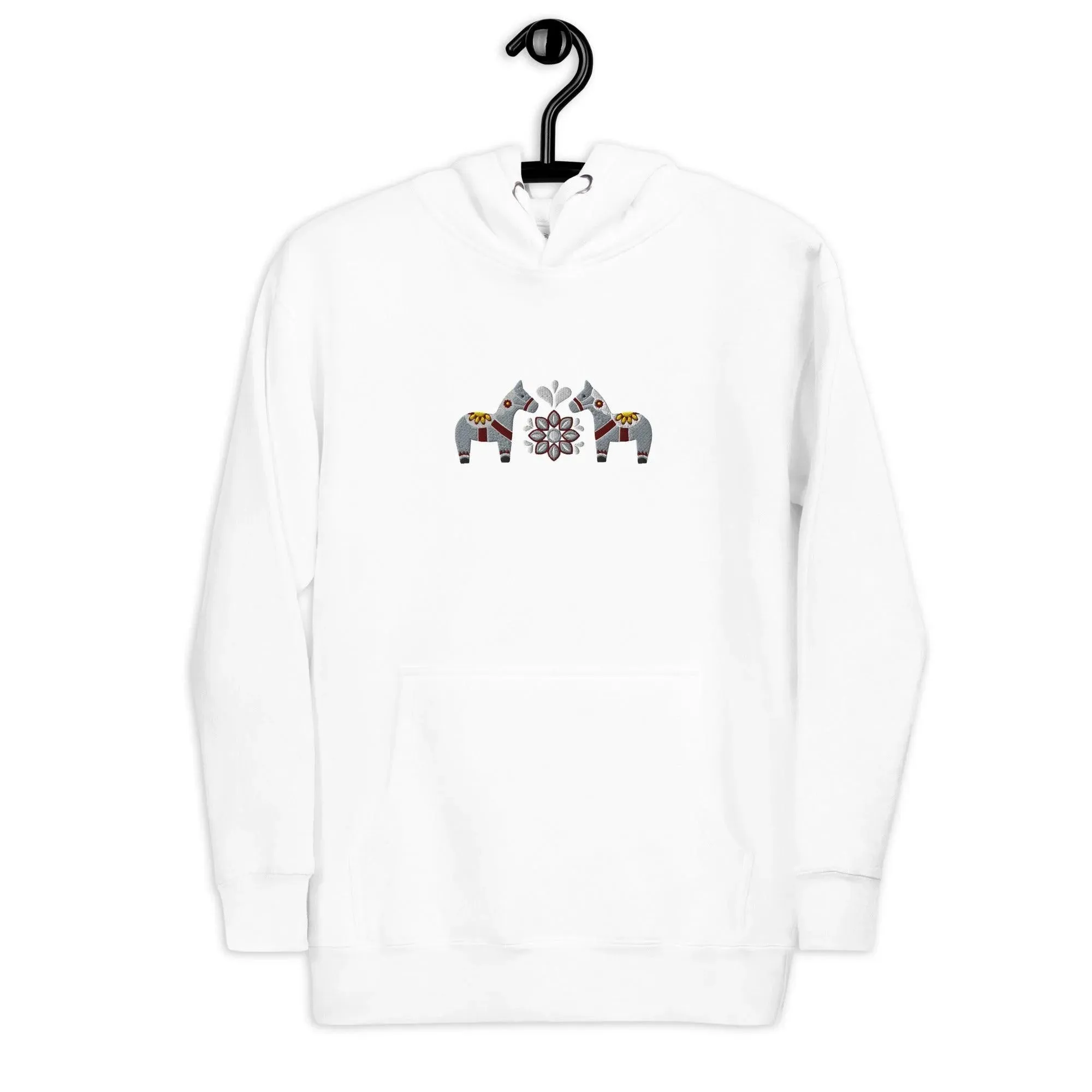 Swedish Gray Dala Horse Embroidered Hoodie