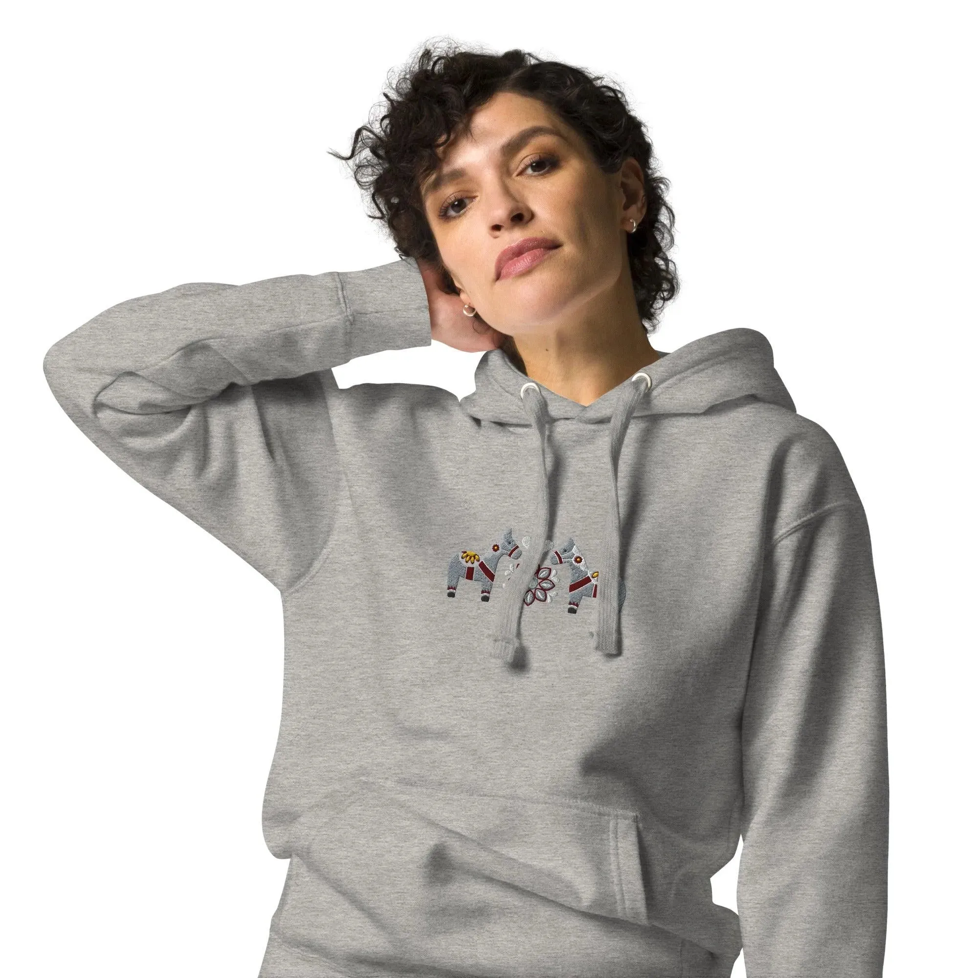 Swedish Gray Dala Horse Embroidered Hoodie