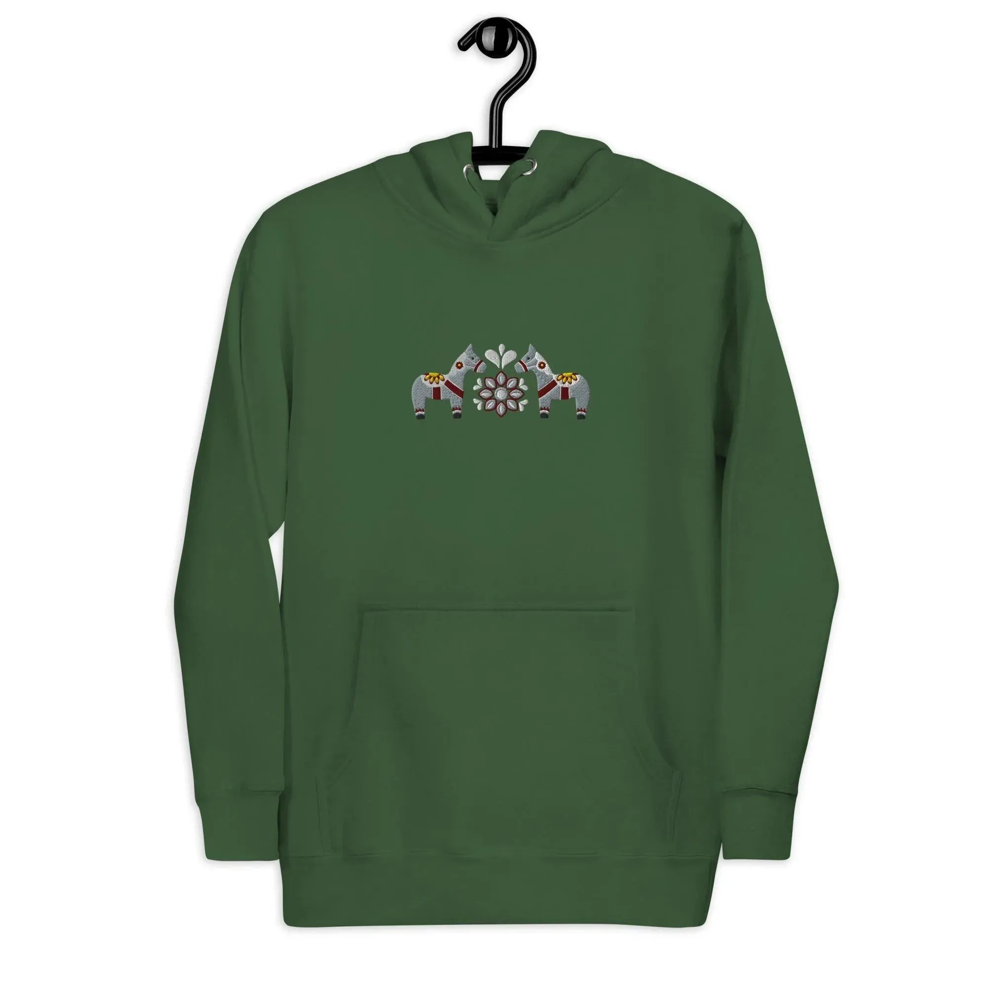 Swedish Gray Dala Horse Embroidered Hoodie