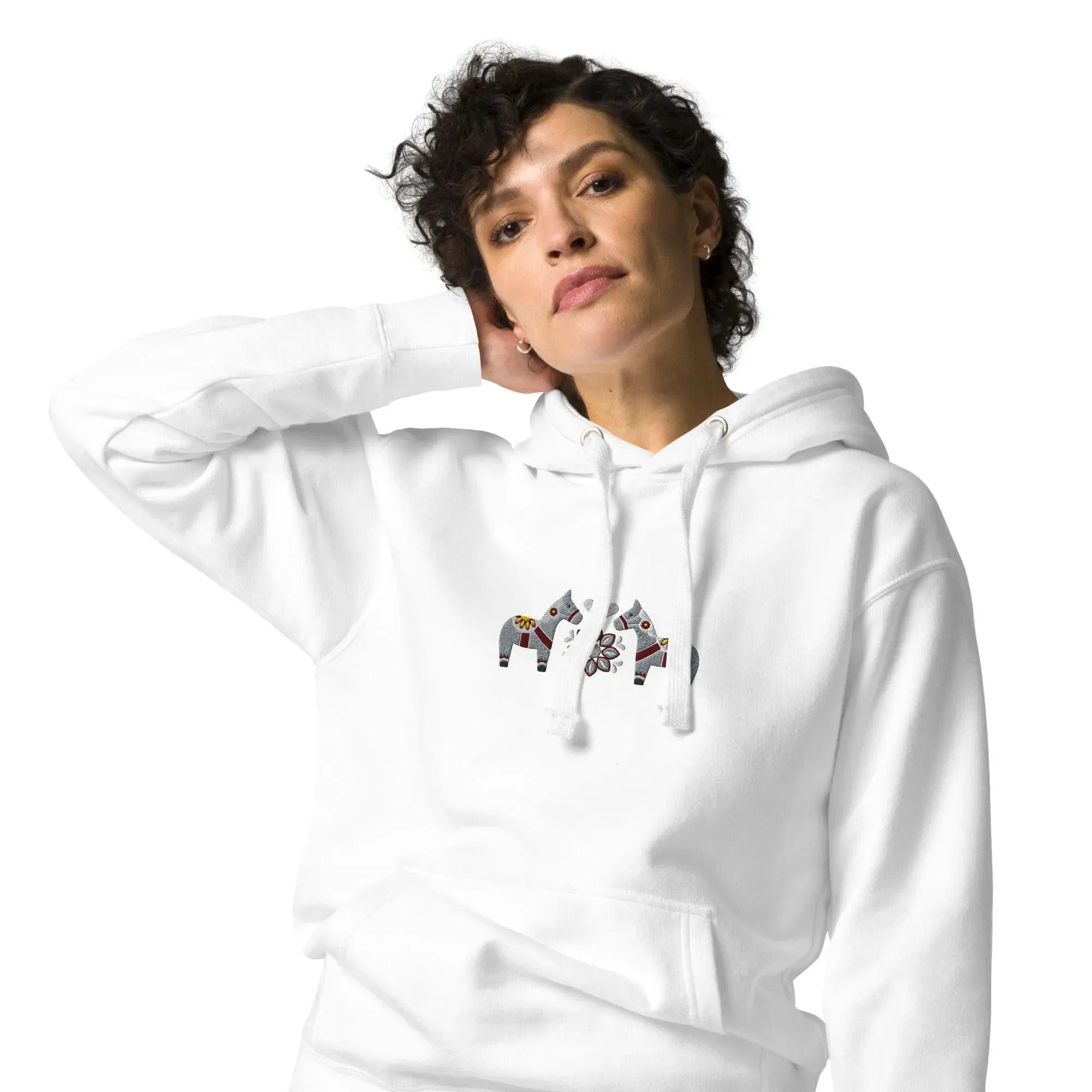 Swedish Gray Dala Horse Embroidered Hoodie