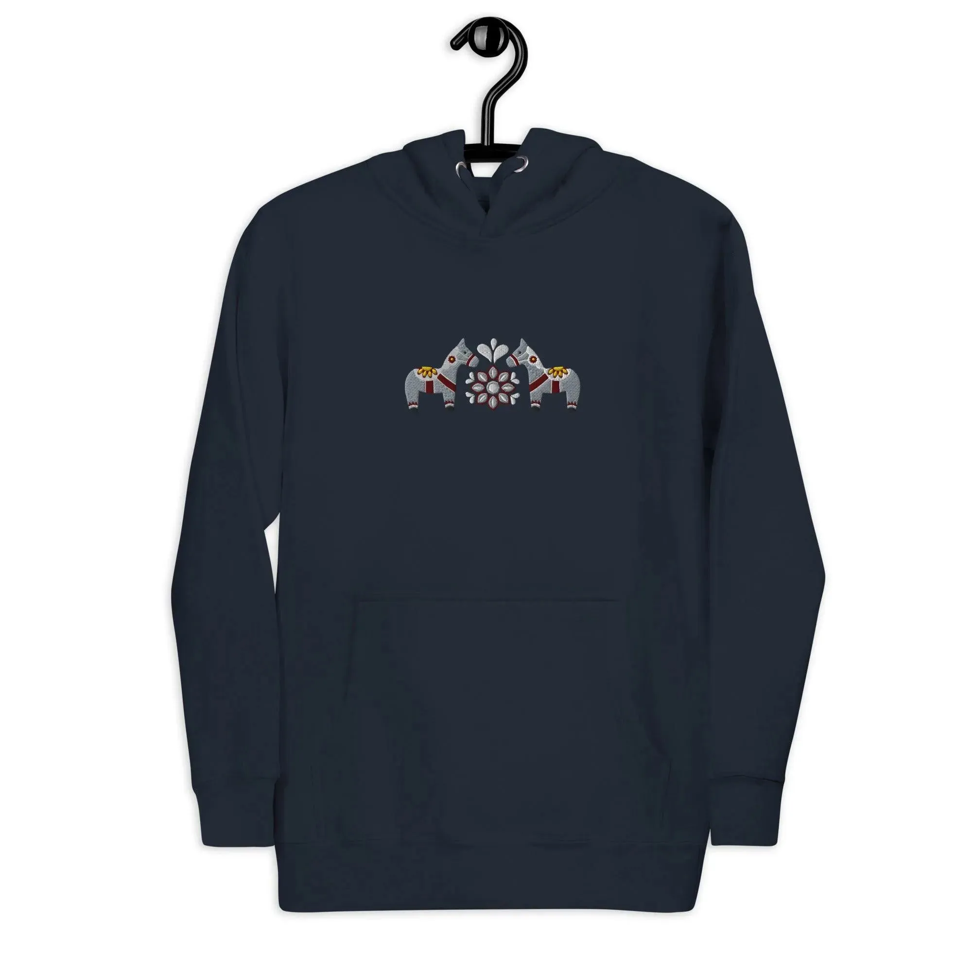 Swedish Gray Dala Horse Embroidered Hoodie