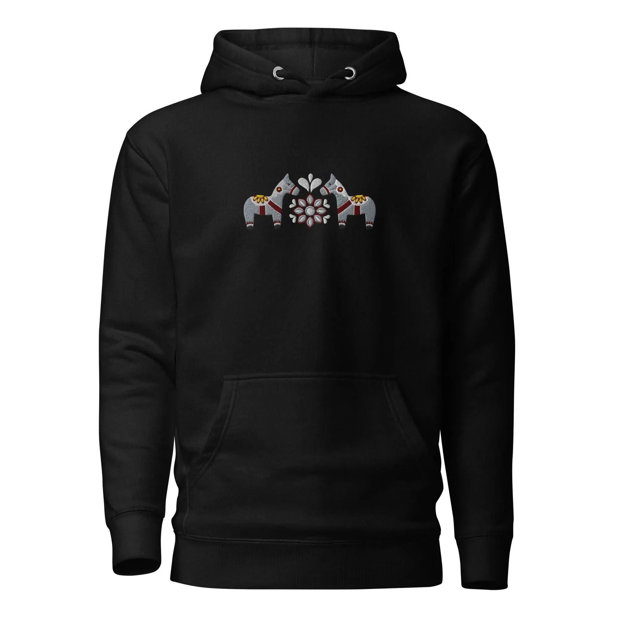 Swedish Gray Dala Horse Embroidered Hoodie
