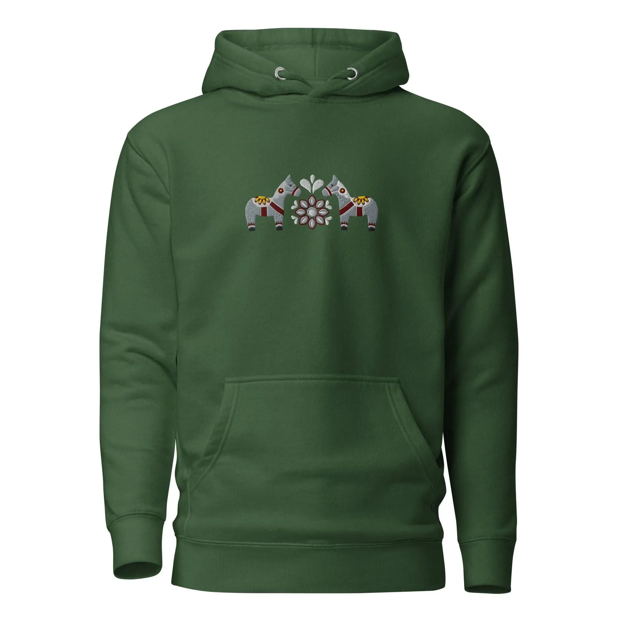 Swedish Gray Dala Horse Embroidered Hoodie