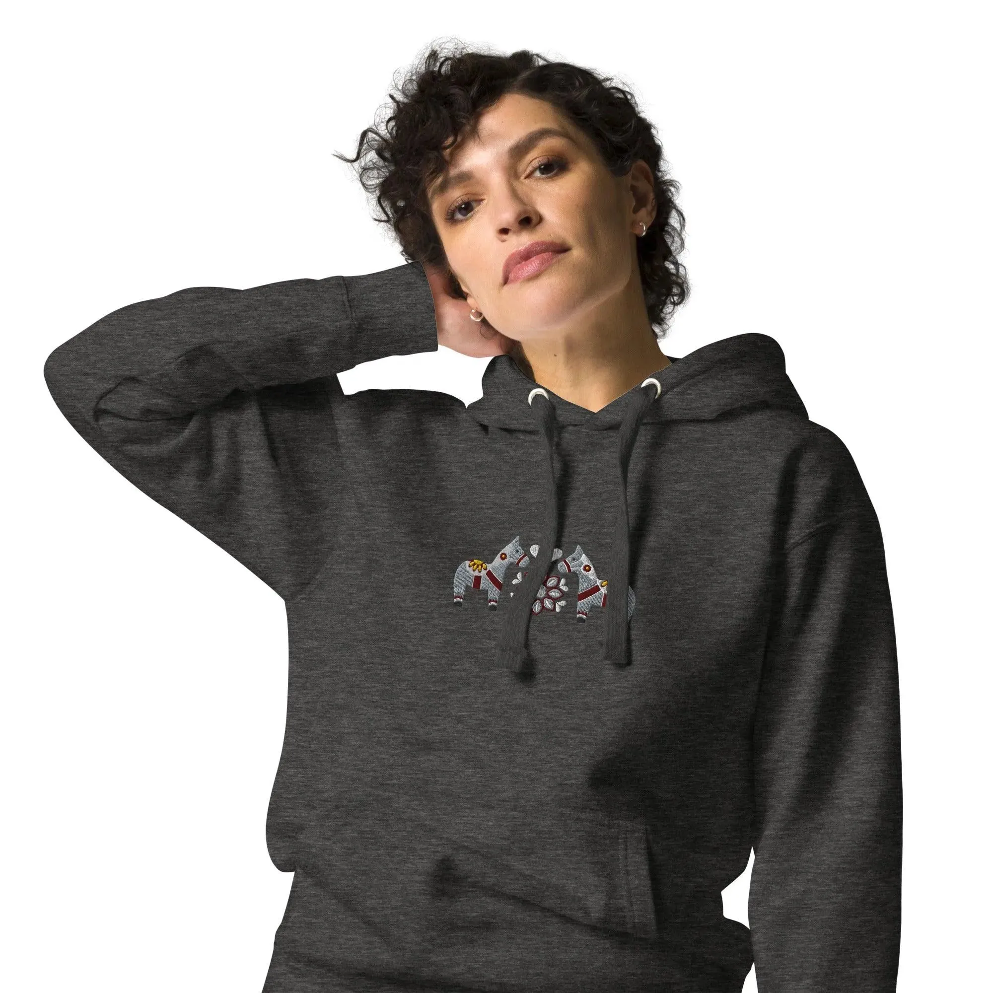 Swedish Gray Dala Horse Embroidered Hoodie