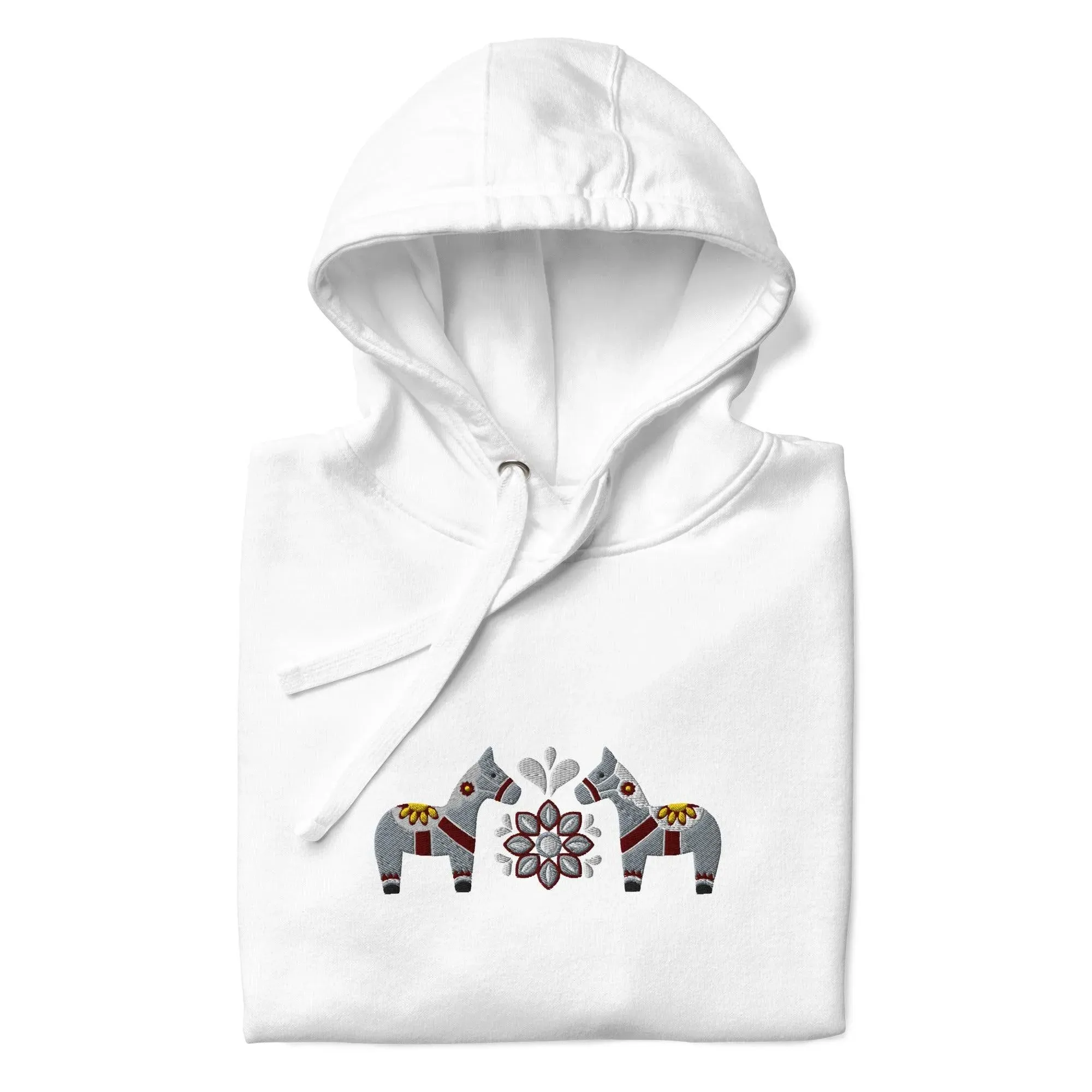 Swedish Gray Dala Horse Embroidered Hoodie