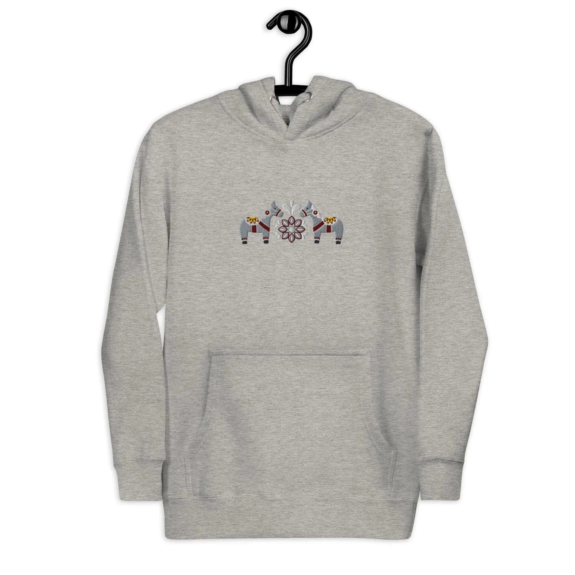 Swedish Gray Dala Horse Embroidered Hoodie