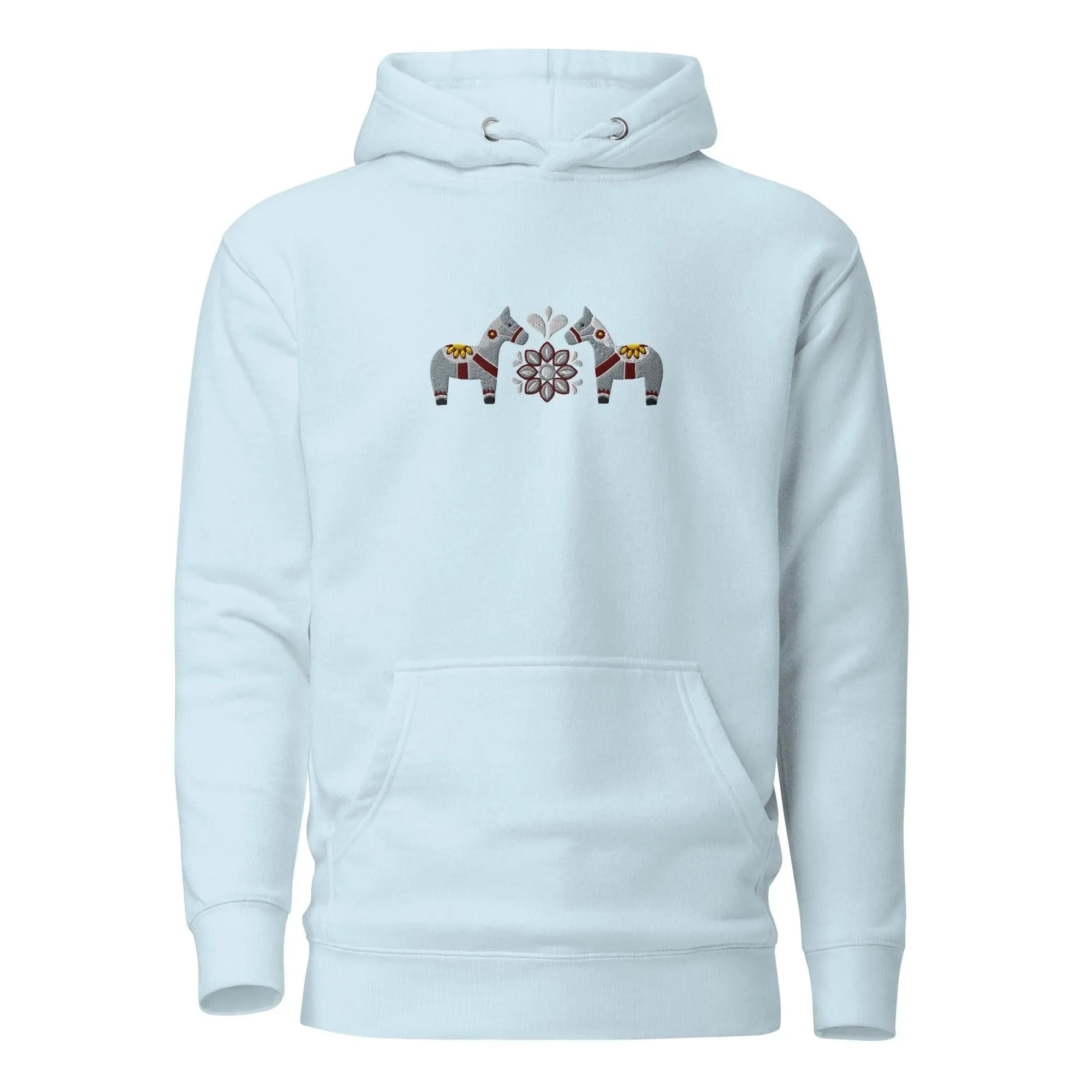 Swedish Gray Dala Horse Embroidered Hoodie