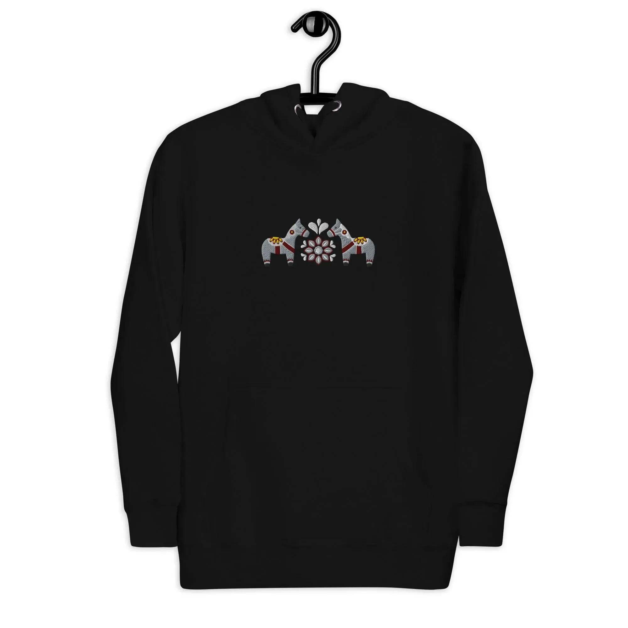 Swedish Gray Dala Horse Embroidered Hoodie