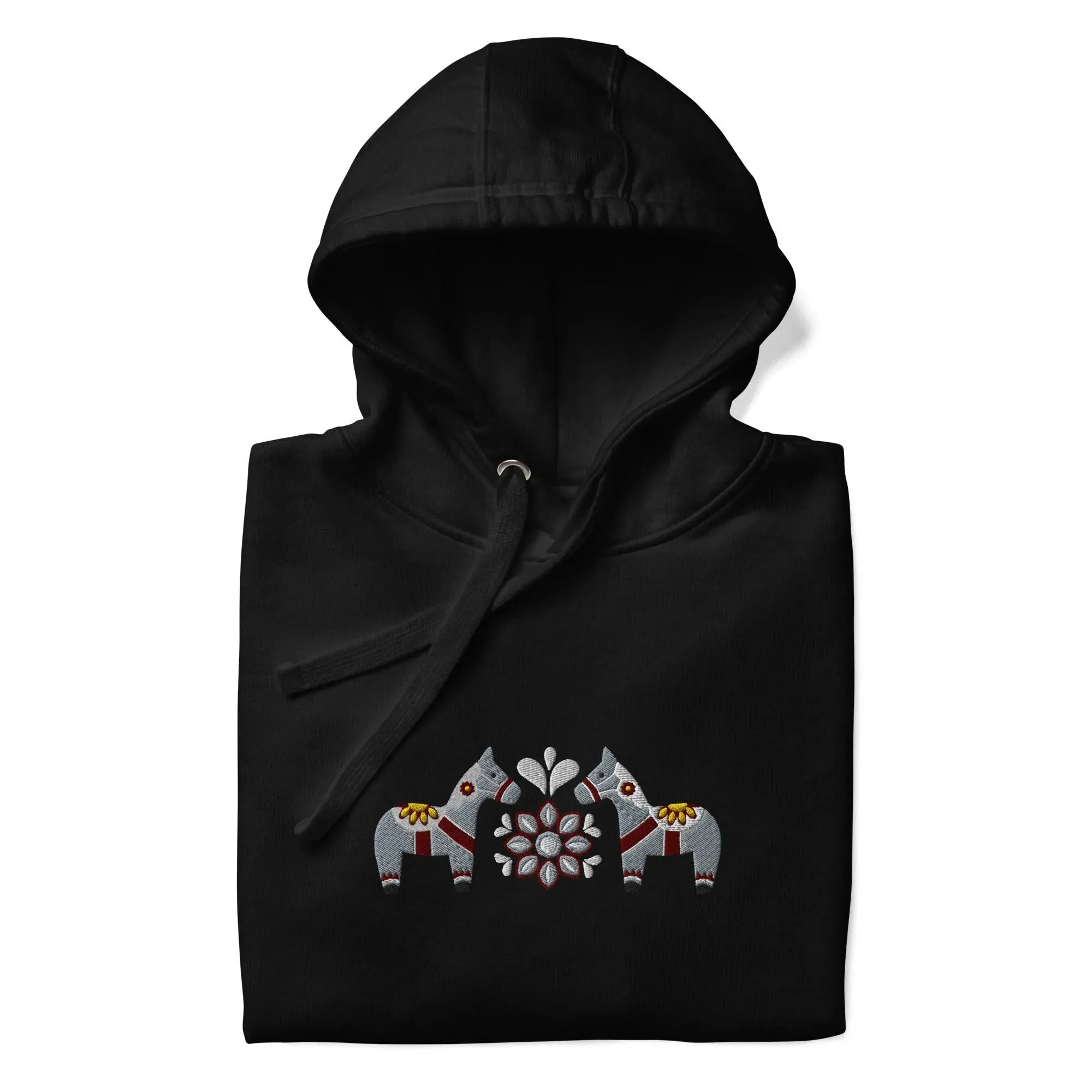 Swedish Gray Dala Horse Embroidered Hoodie
