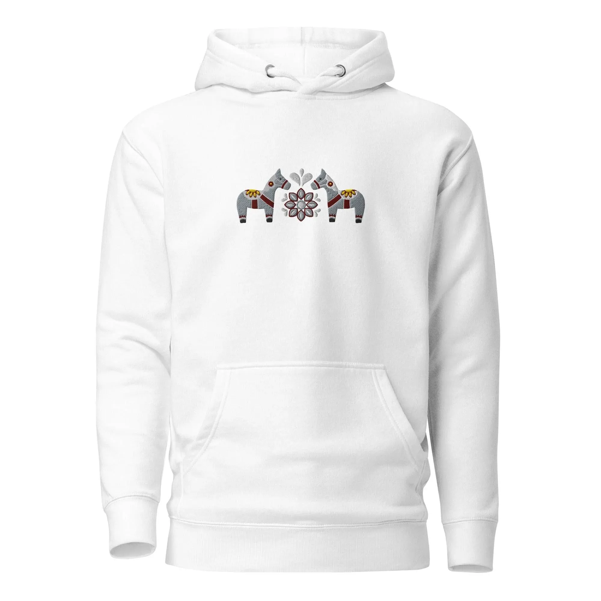 Swedish Gray Dala Horse Embroidered Hoodie