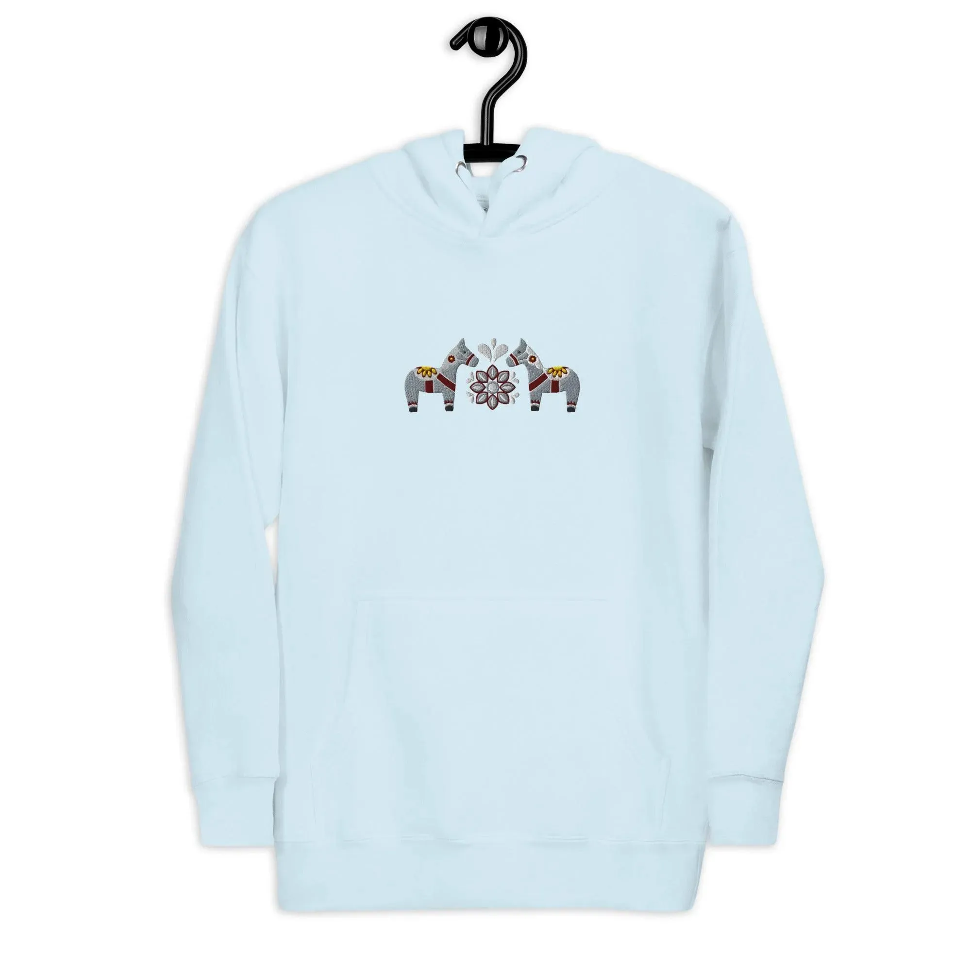 Swedish Gray Dala Horse Embroidered Hoodie