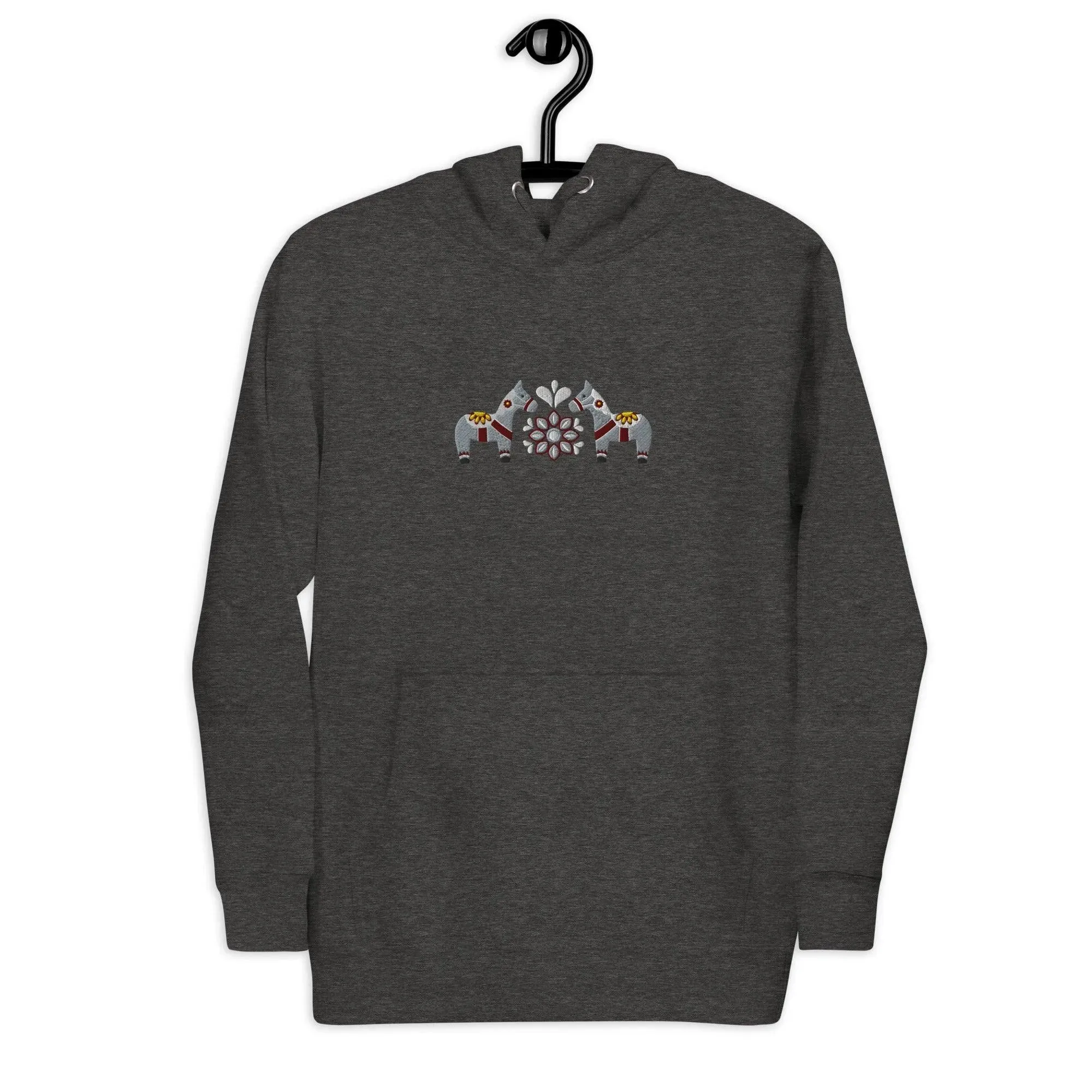 Swedish Gray Dala Horse Embroidered Hoodie