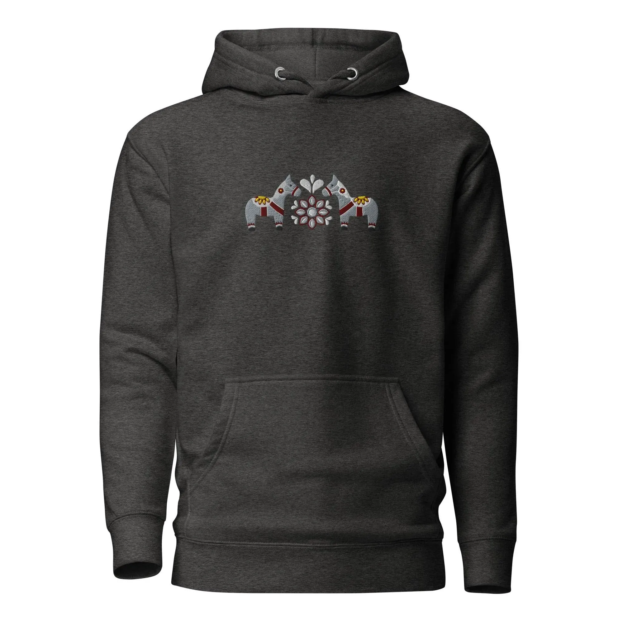 Swedish Gray Dala Horse Embroidered Hoodie