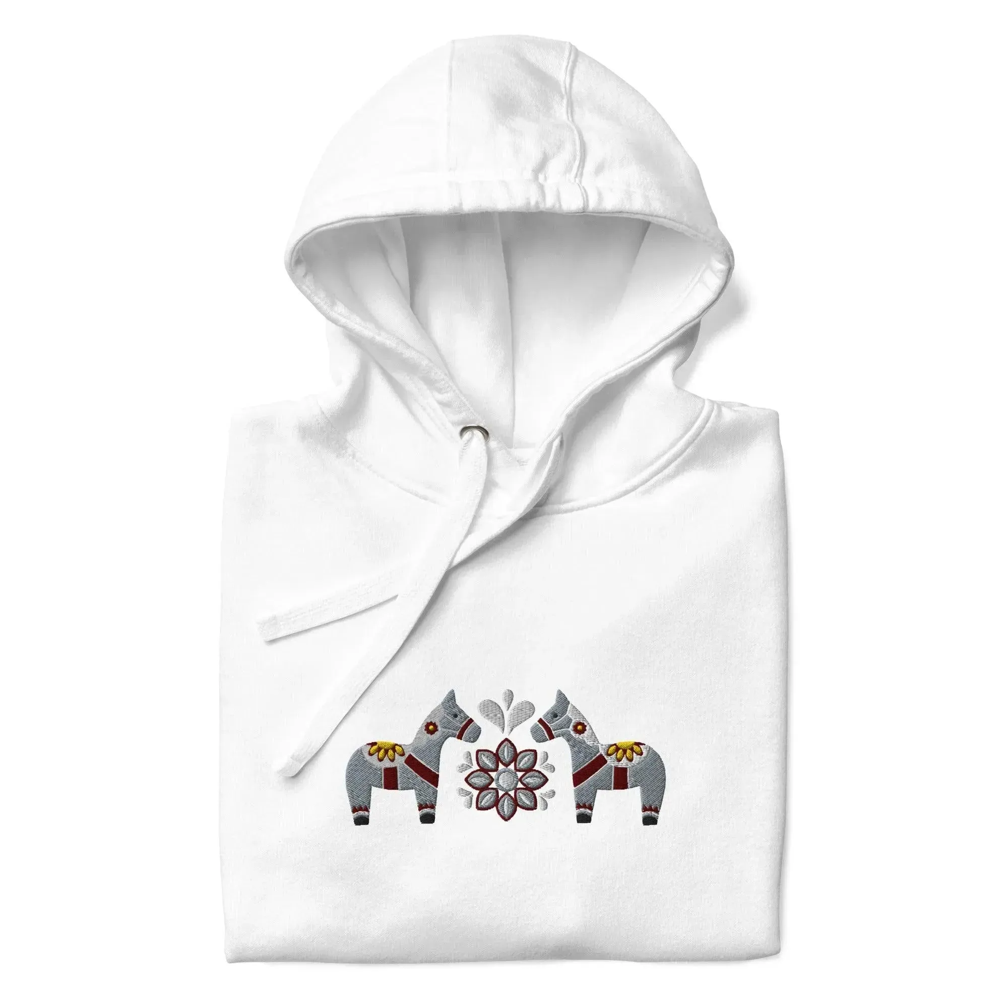 Swedish Gray Dala Horse Embroidered Hoodie