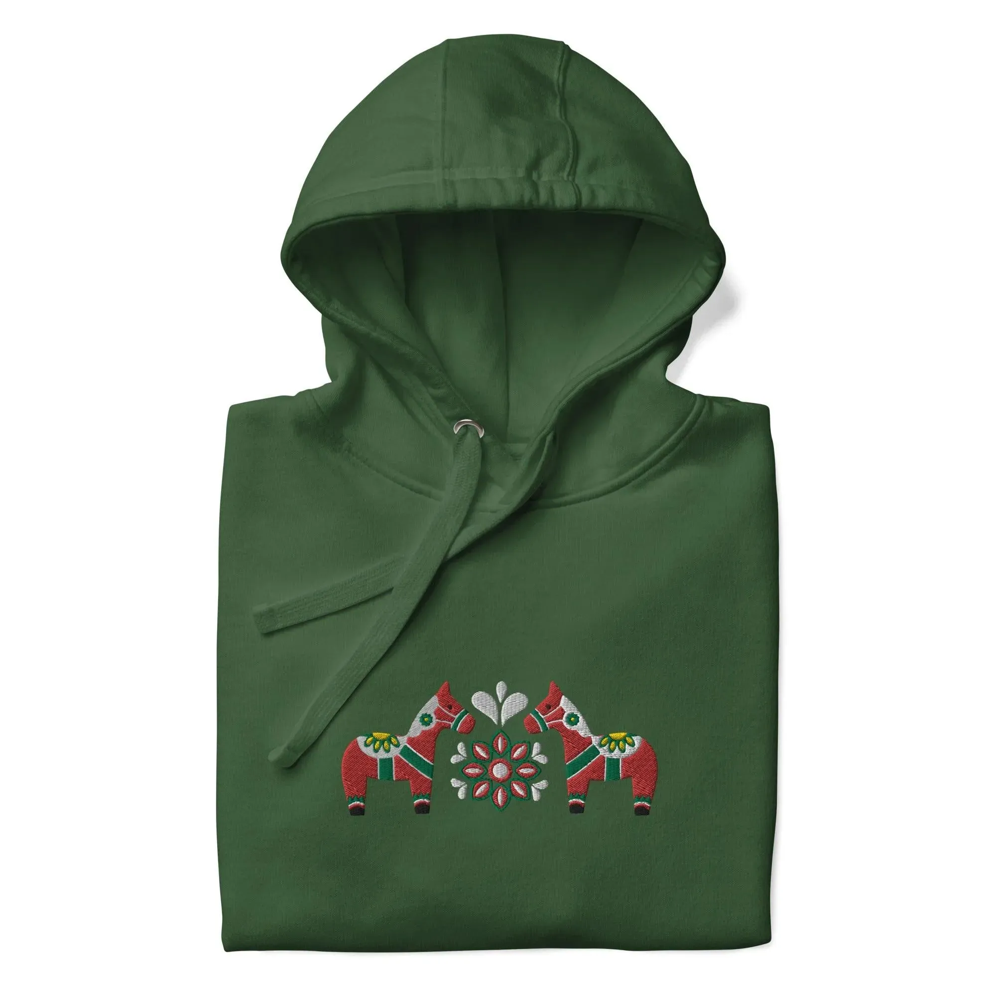 Swedish Red Dala Horse Embroidered Hoodie