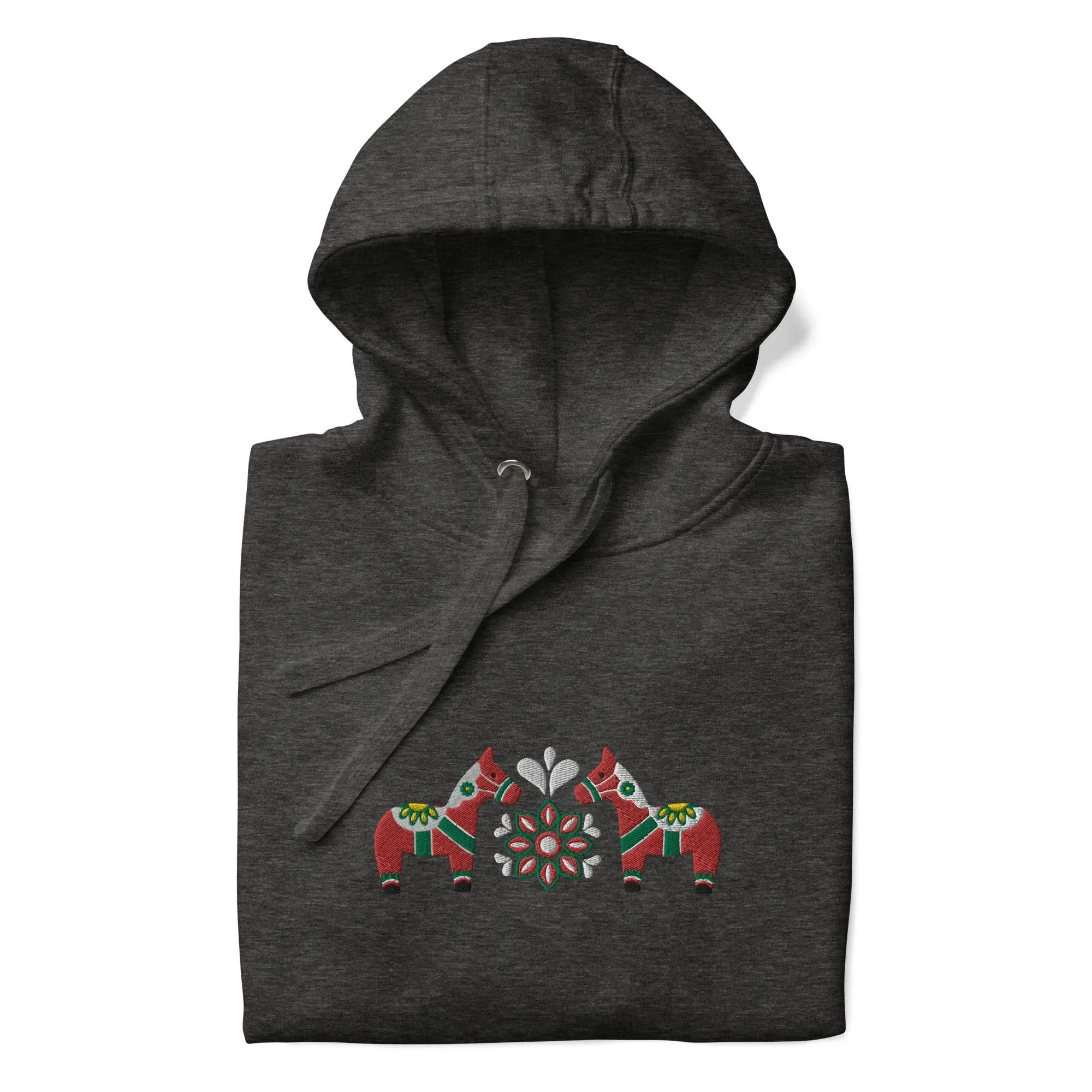 Swedish Red Dala Horse Embroidered Hoodie
