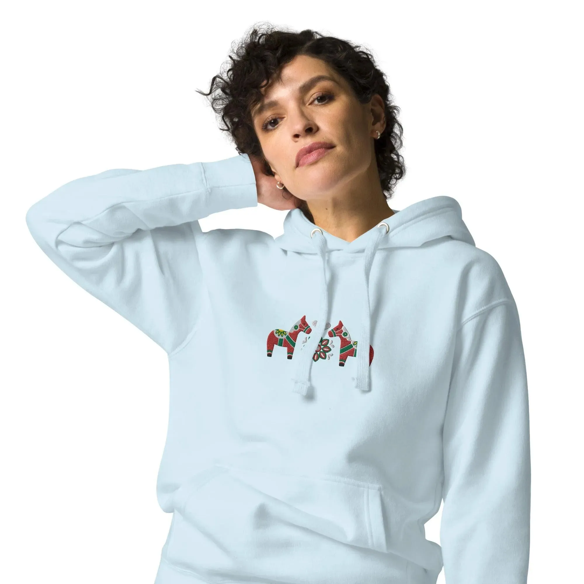 Swedish Red Dala Horse Embroidered Hoodie