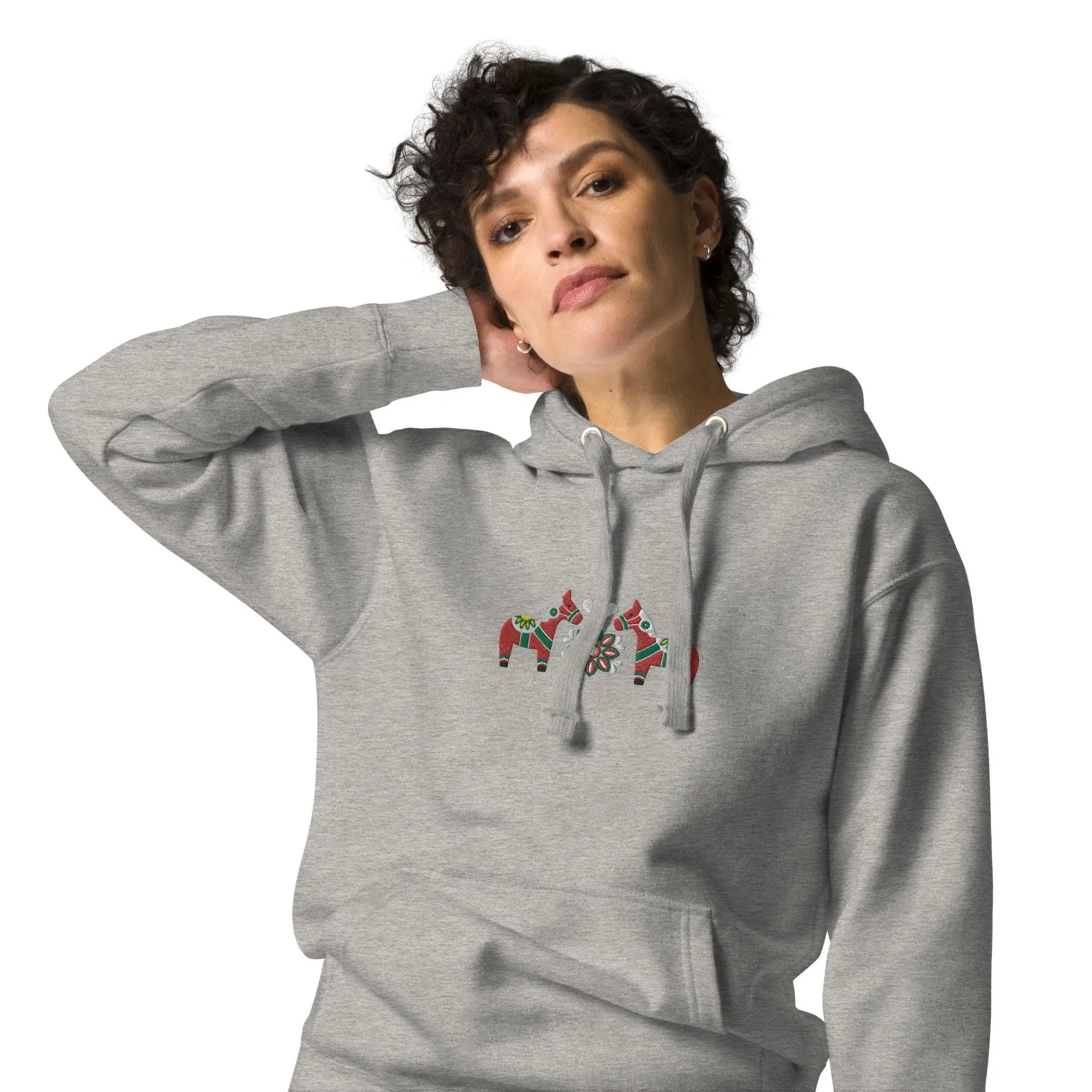 Swedish Red Dala Horse Embroidered Hoodie