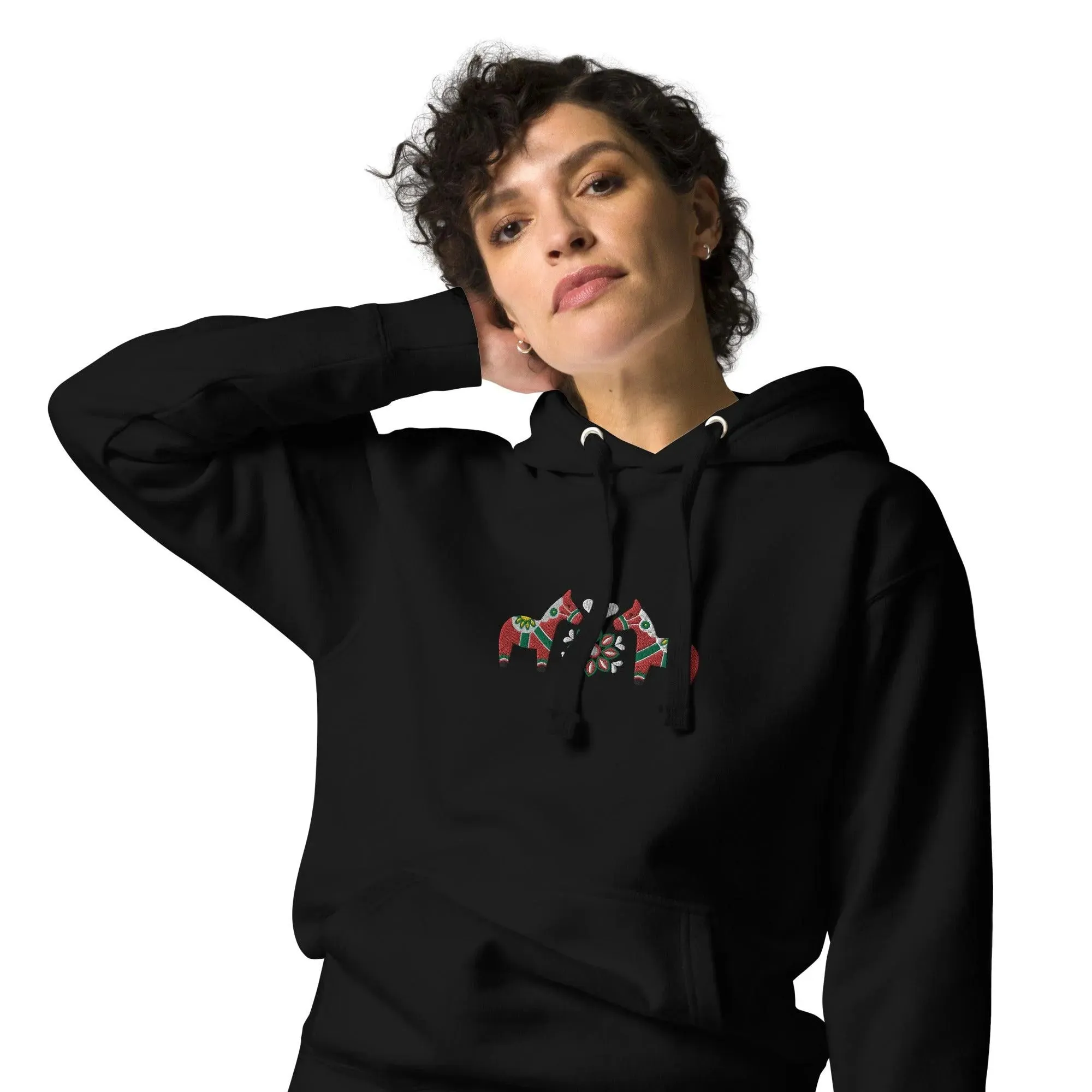 Swedish Red Dala Horse Embroidered Hoodie
