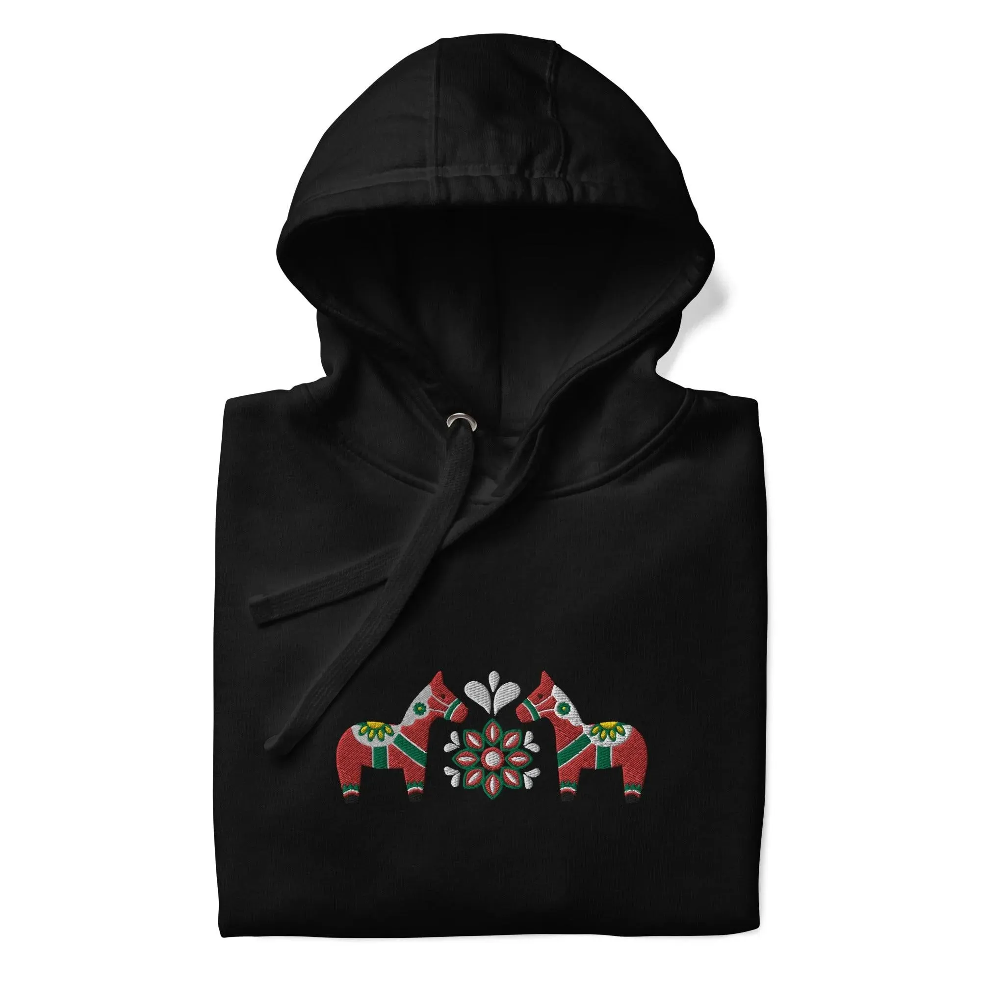 Swedish Red Dala Horse Embroidered Hoodie