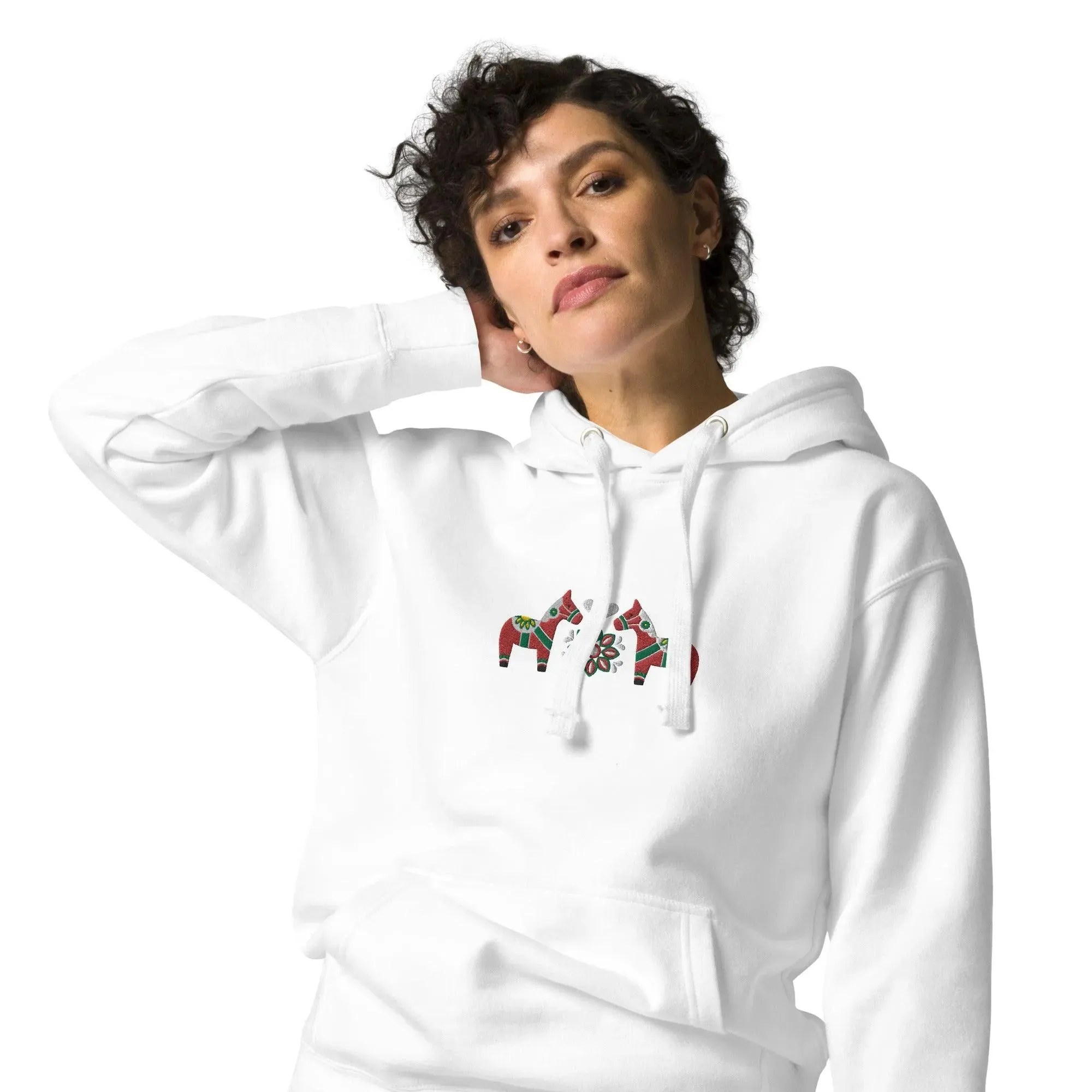 Swedish Red Dala Horse Embroidered Hoodie