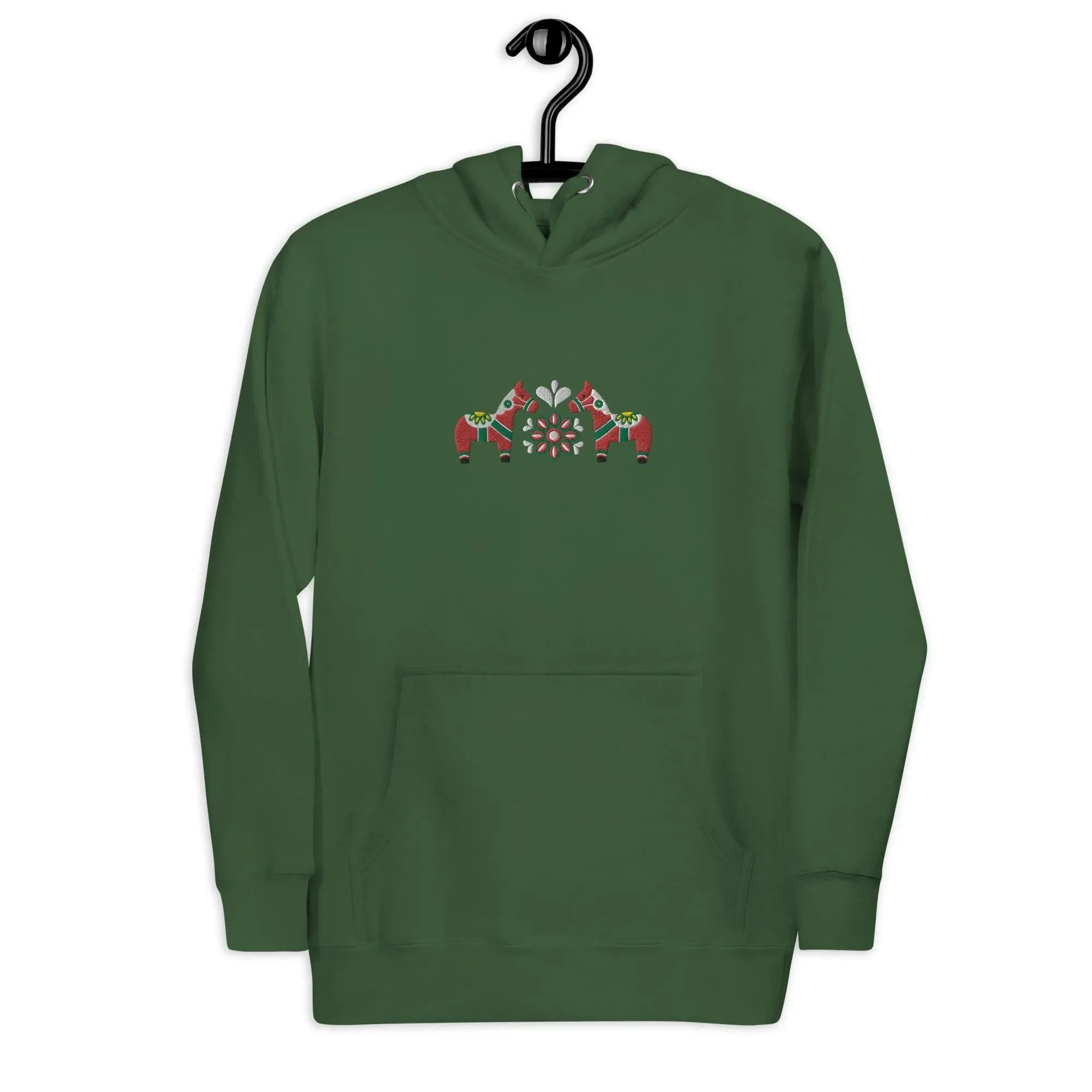 Swedish Red Dala Horse Embroidered Hoodie