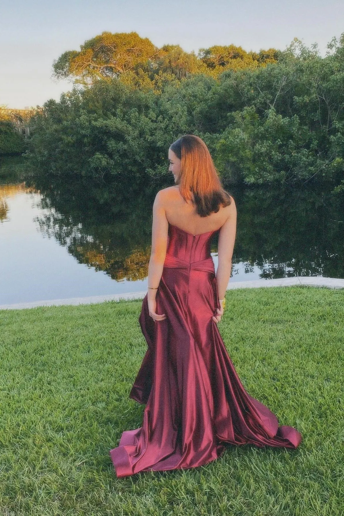 Sweetheart Burgundy Keyhole A Line Long Prom Dress
