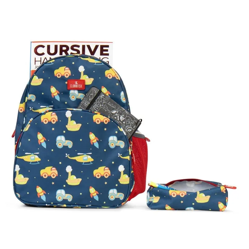 THE CLOWNFISH Cosmic Critters Series Printed Polyester 15 Litres Kids Backpack School Bag with Free Pencil Staionery Pouch Daypack Picnic Bag for Tiny Tots Of Age 5-7 Years (Blue - Helicopter)
