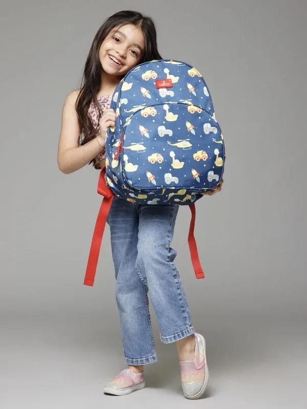 THE CLOWNFISH Cosmic Critters Series Printed Polyester 15 Litres Kids Backpack School Bag with Free Pencil Staionery Pouch Daypack Picnic Bag for Tiny Tots Of Age 5-7 Years (Blue - Helicopter)