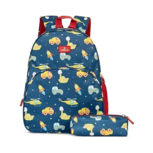 THE CLOWNFISH Cosmic Critters Series Printed Polyester 15 Litres Kids Backpack School Bag with Free Pencil Staionery Pouch Daypack Picnic Bag for Tiny Tots Of Age 5-7 Years (Blue - Helicopter)