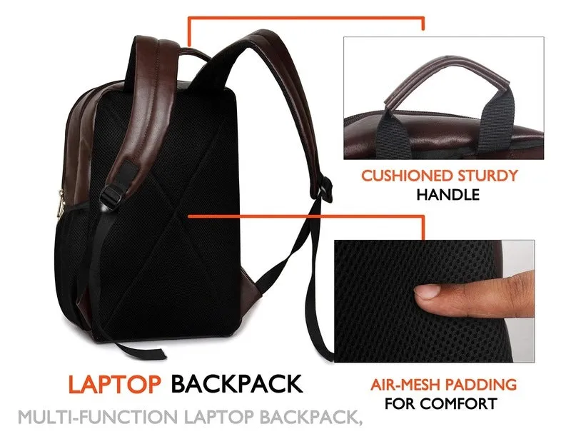 THE CLOWNFISH Hitch Hiker 27L Faux Leather Laptop Backpack | Multiple Pockets | 14-inch | Chocolate