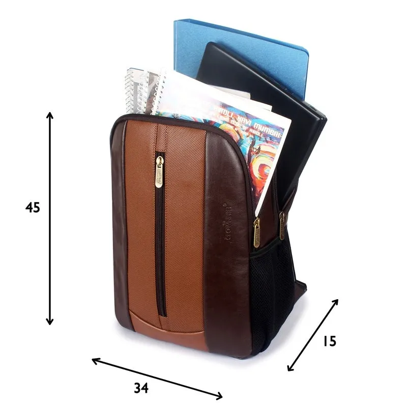 THE CLOWNFISH Hitch Hiker 27L Faux Leather Laptop Backpack | Multiple Pockets | 14-inch | Chocolate