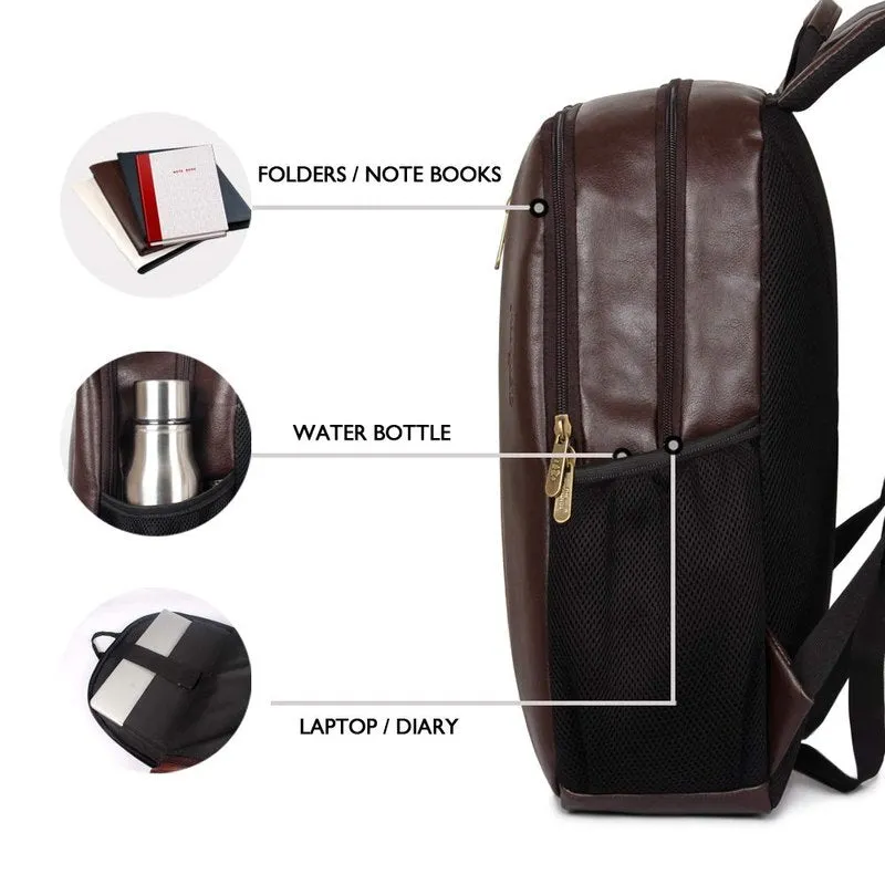 THE CLOWNFISH Hitch Hiker 27L Faux Leather Laptop Backpack | Multiple Pockets | 14-inch | Chocolate