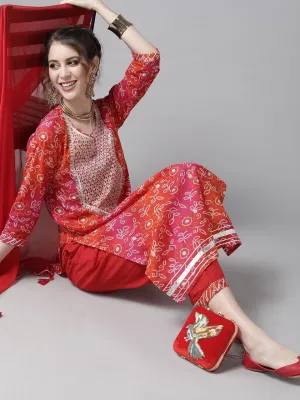 Traditional Kurta Set with Zari Embroidery and Gota Lace Work