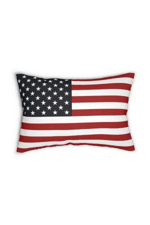 USA Flag Spun Polyester Lumbar Pillow