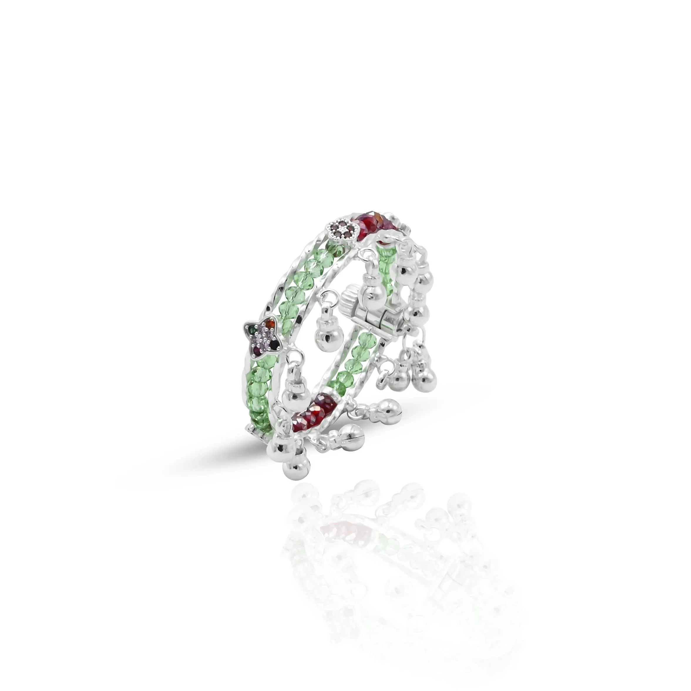 Vibrant Green And Red Beads Silver Leg Kada for Baby Boy & Girl, Khushbu Jewellers