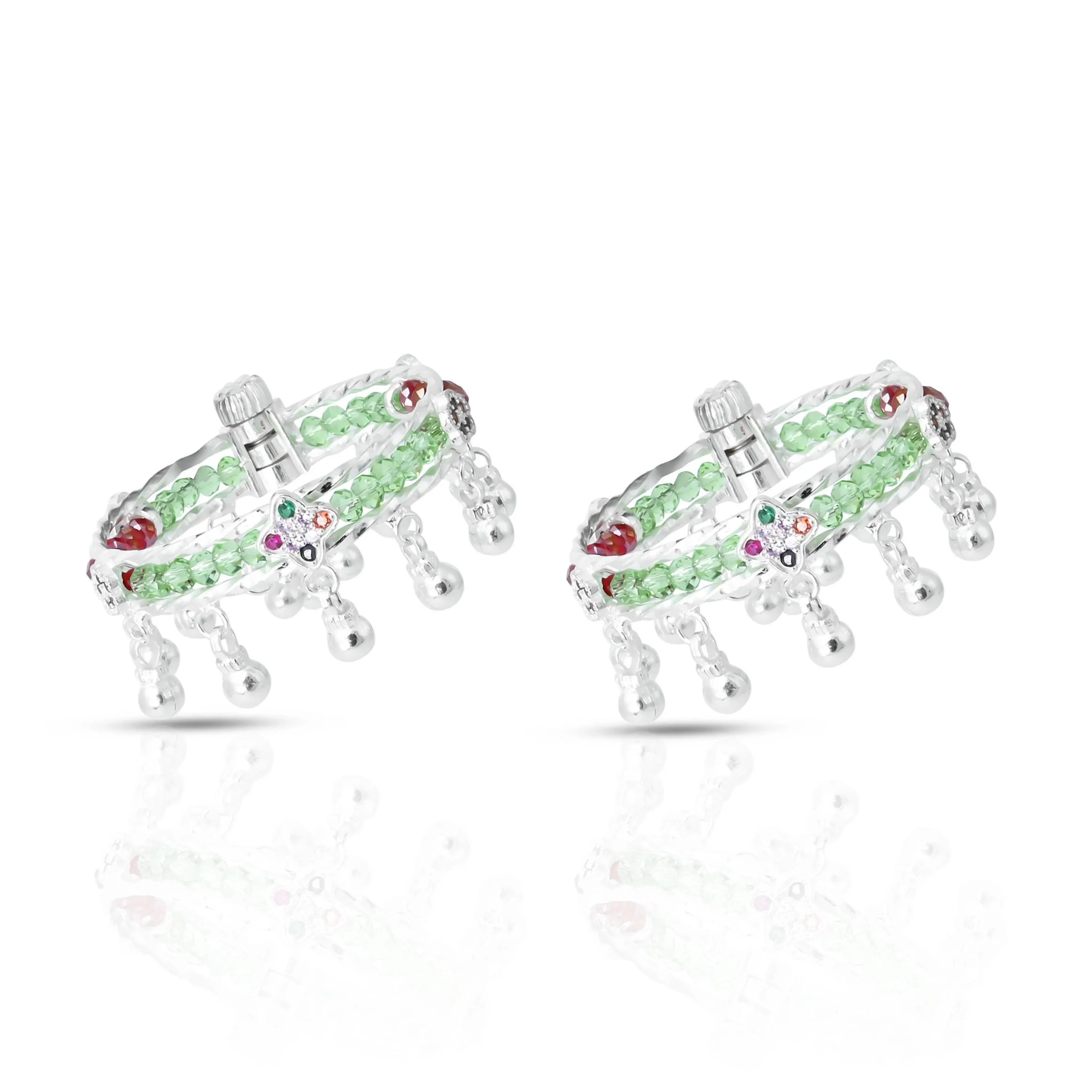 Vibrant Green And Red Beads Silver Leg Kada for Baby Boy & Girl, Khushbu Jewellers
