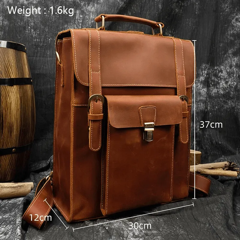 Vintage Style Genuine Leather Backpack Daypack Travel Bag